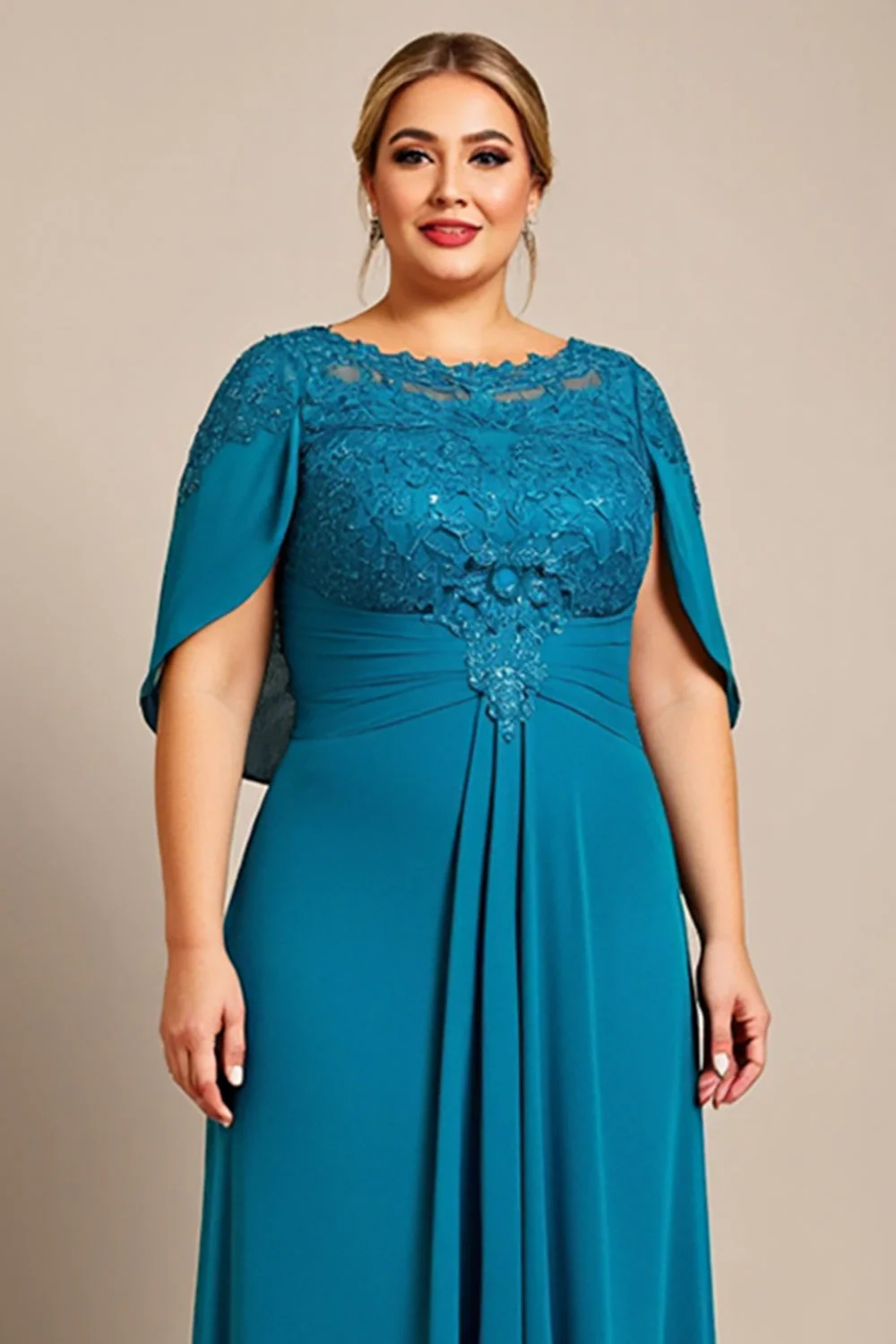 Paw Szyfon Plus Size Kształcie Litery A Długa Sukienka Na Wesele k z Koronki - Image 6
