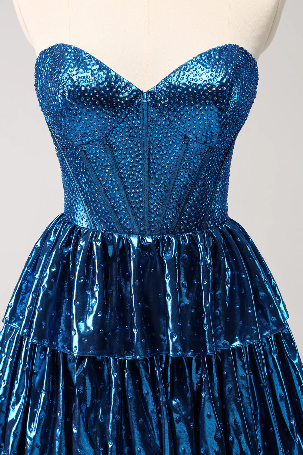 Peacock Blue A Line Gorset Bez Ramiączek Warstwowa Krótka Sukienka Na Powrót Do Domu - Image 7