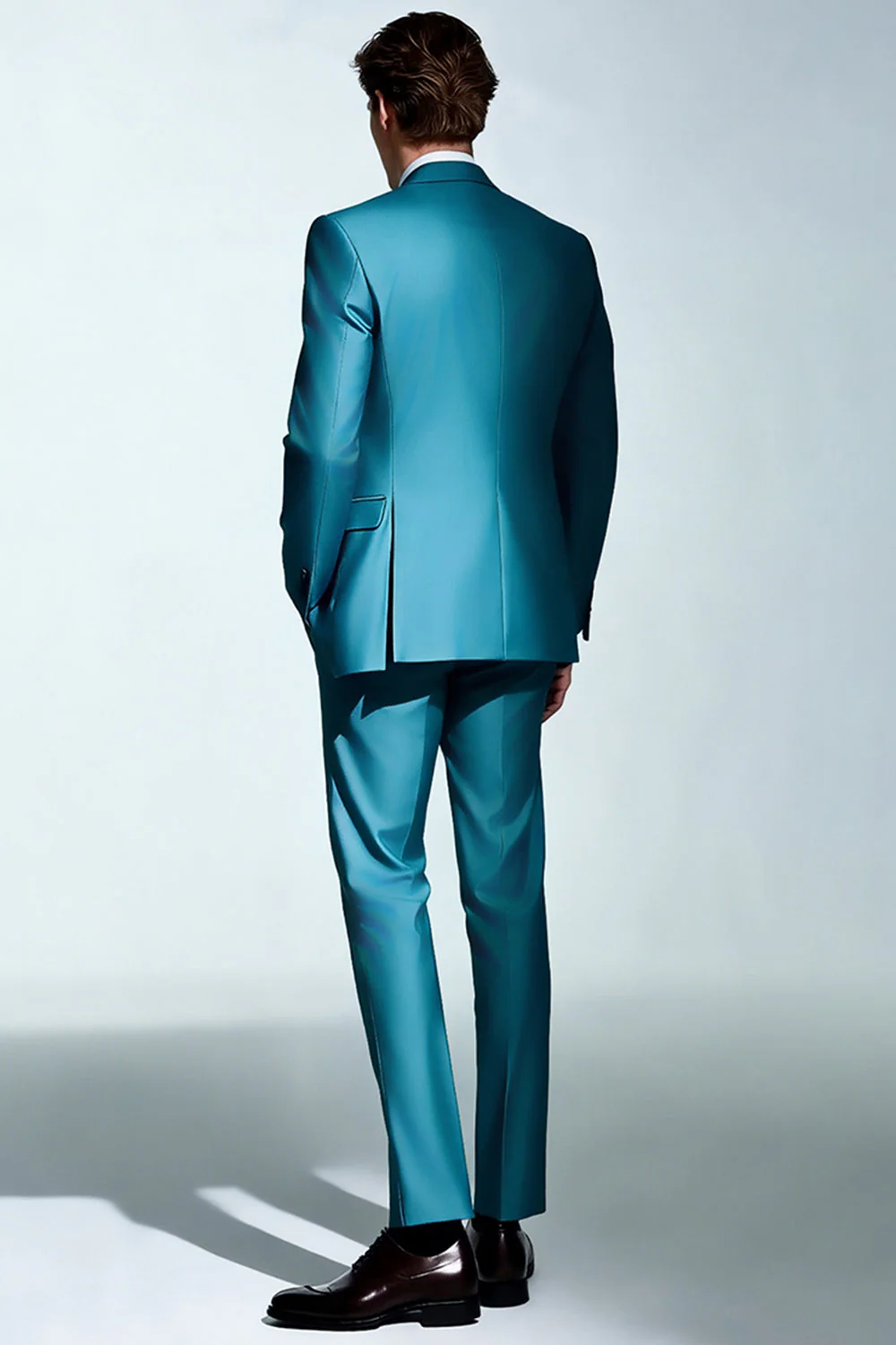 Peacock Blue Peak Lapel 3-częściowe męskie garnitury - Image 2