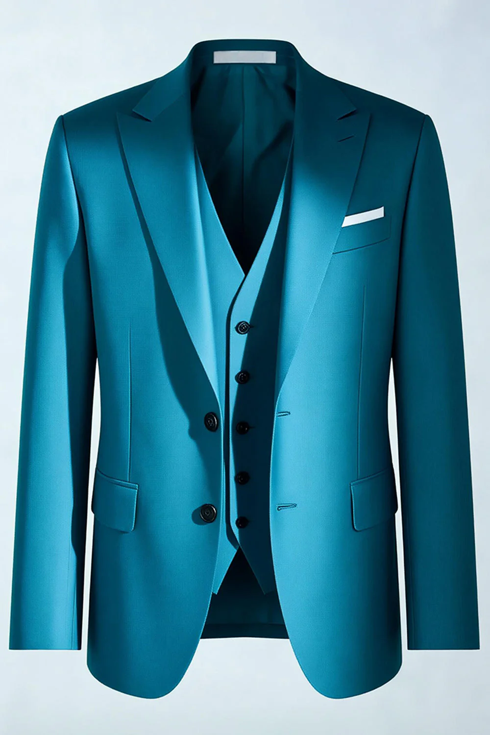 Peacock Blue Peak Lapel 3-częściowe męskie garnitury - Image 4