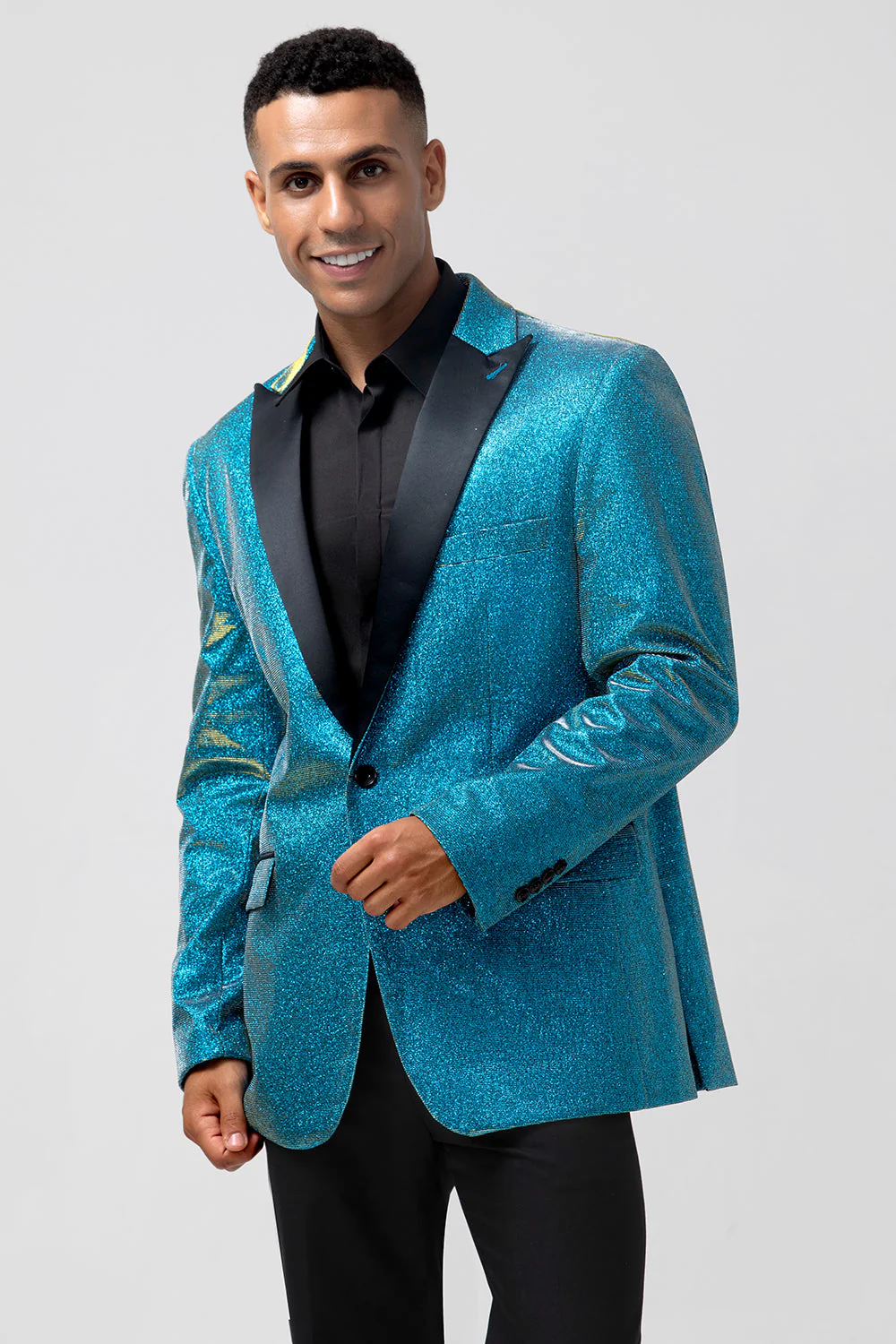 Peacock Blue Peak Lapel One Button 2-częściowe męskie garnitury balowe - Image 3