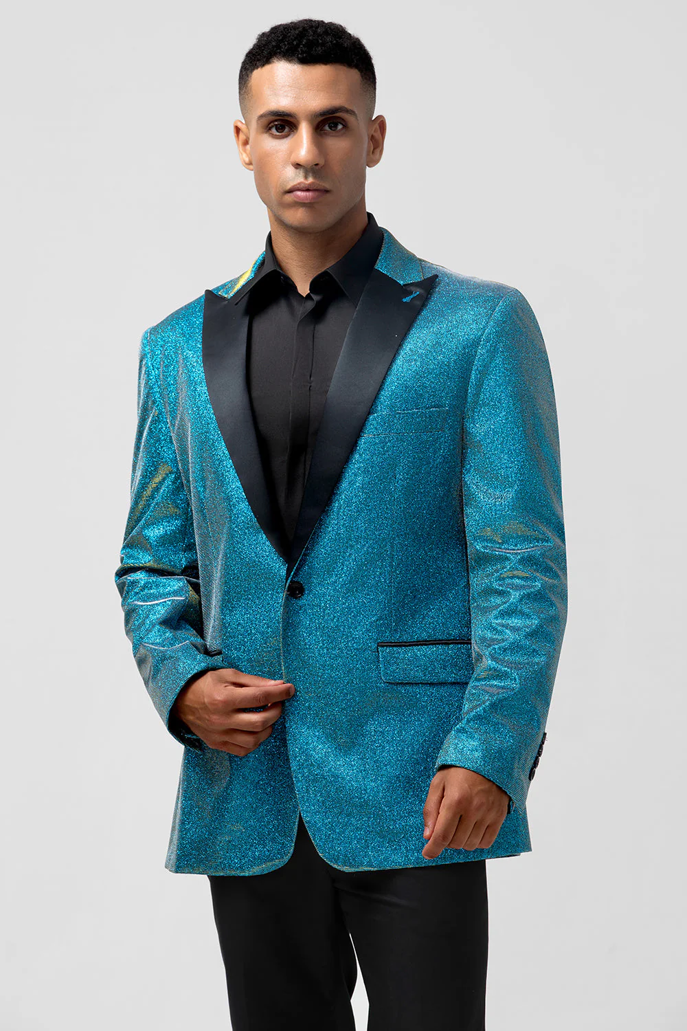 Peacock Blue Peak Lapel One Button 2-częściowe męskie garnitury balowe - Image 4