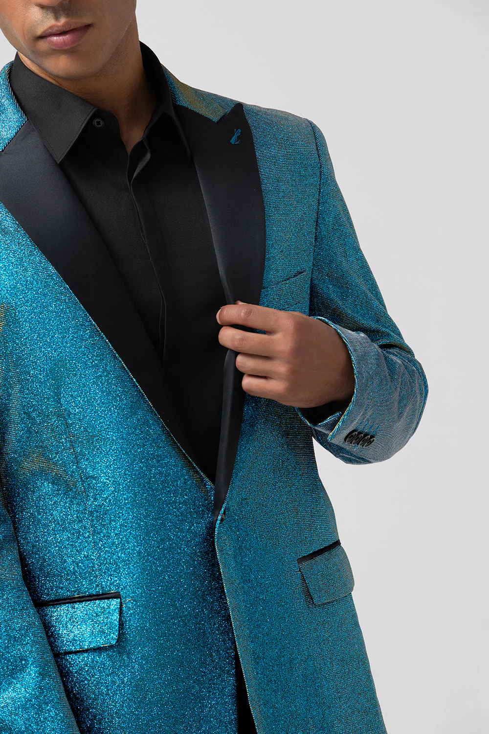 Peacock Blue Peak Lapel One Button 2-częściowe męskie garnitury balowe - Image 5