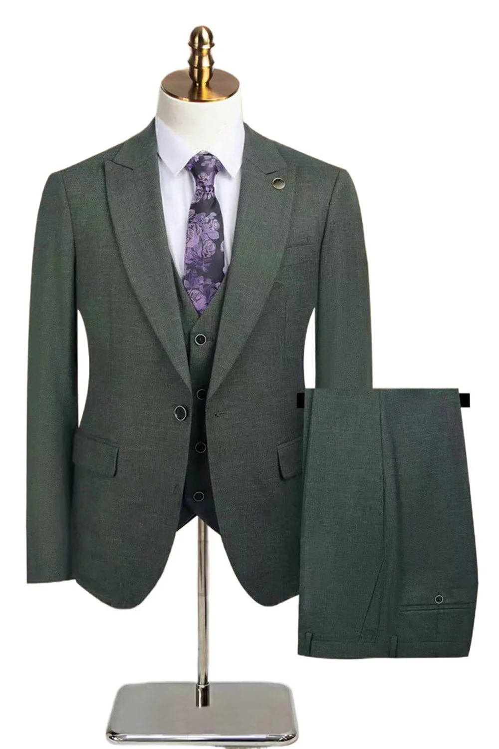 Peacock Blue Peak Lapel One Button 3-częściowe męskie garnitury - Image 10