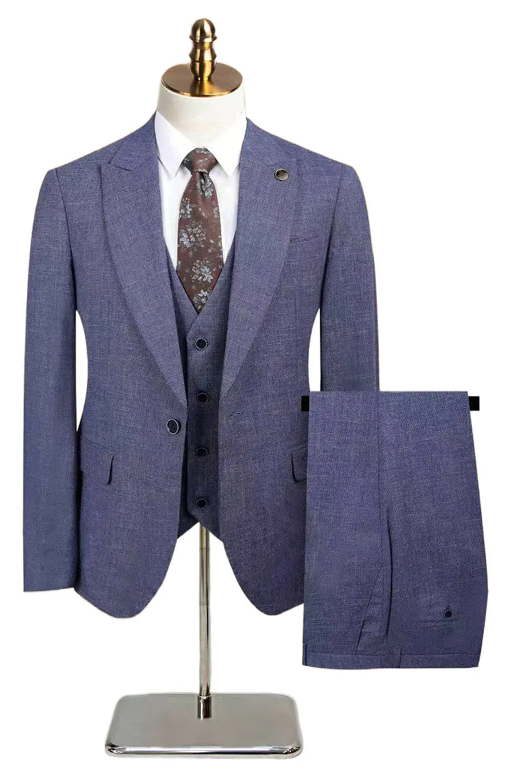 Peacock Blue Peak Lapel One Button 3-częściowe męskie garnitury - Image 12