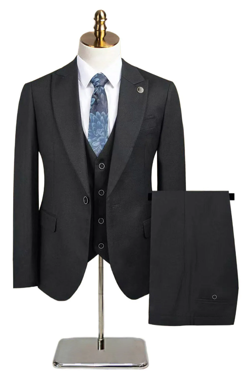Peacock Blue Peak Lapel One Button 3-częściowe męskie garnitury - Image 9