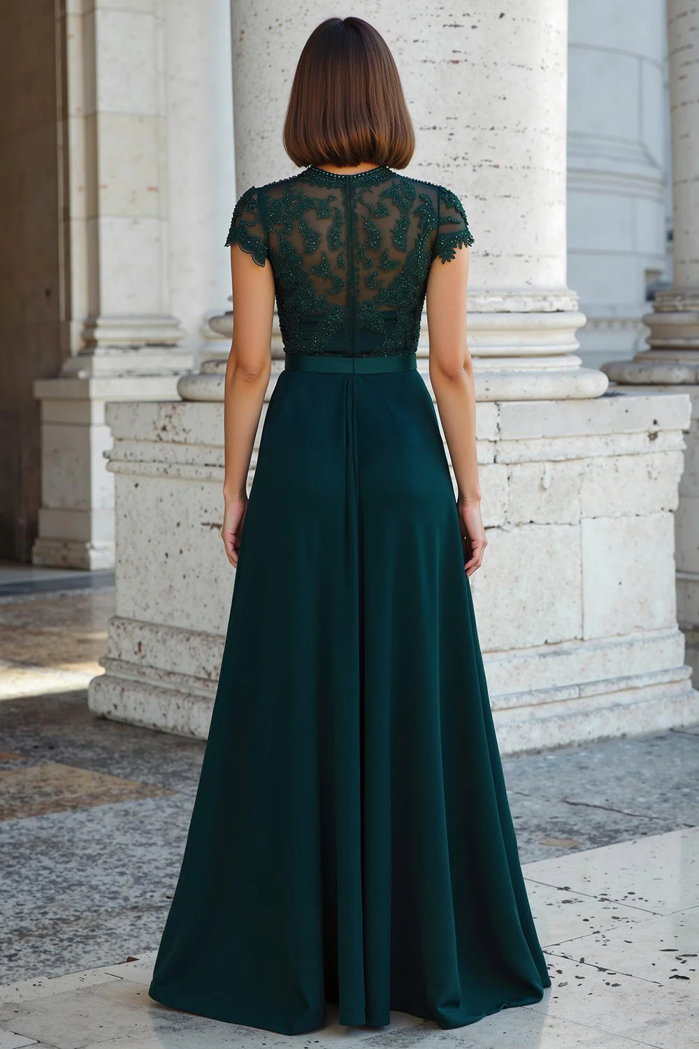 Peacock Green Koronkowa Linia A Długie Sukienki Dla Matki Panny Młodej - Image 2