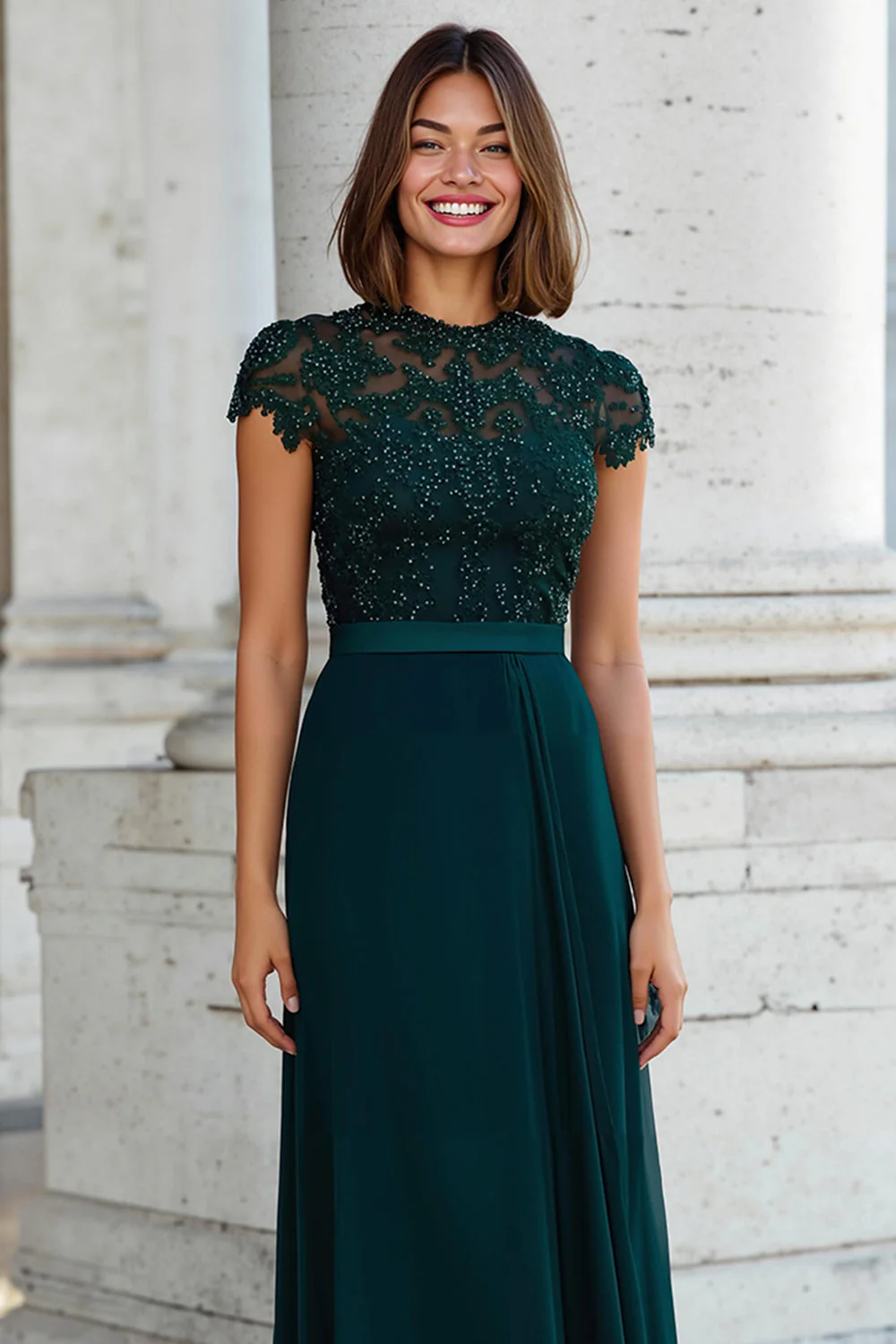 Peacock Green Koronkowa Linia A Długie Sukienki Dla Matki Panny Młodej - Image 3