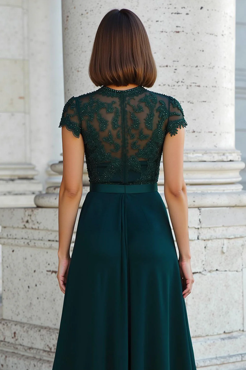 Peacock Green Koronkowa Linia A Długie Sukienki Dla Matki Panny Młodej - Image 4