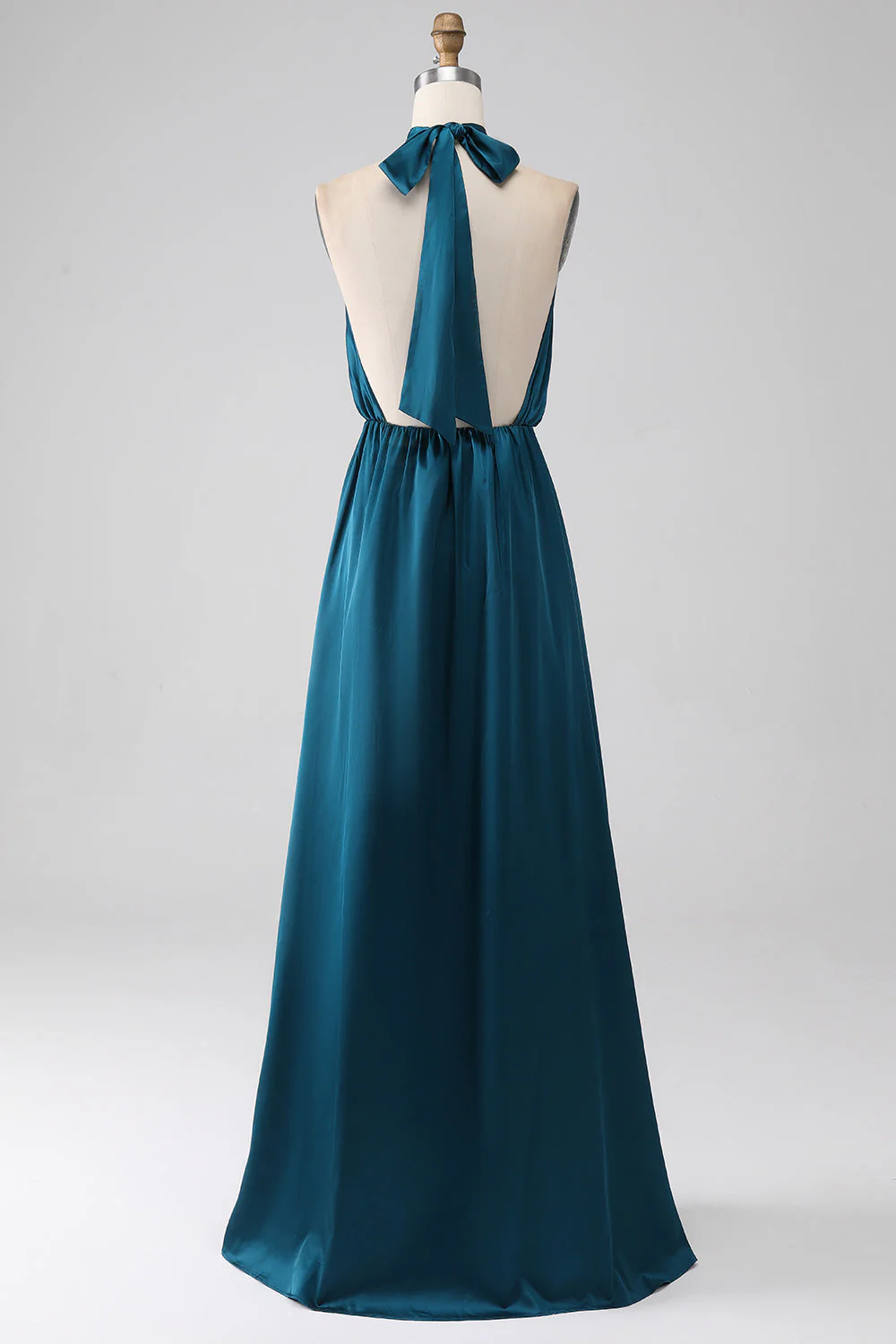 Peacock Linia A Halter Neck Długa Sukienka dla druhen z rozcięciem - Image 2