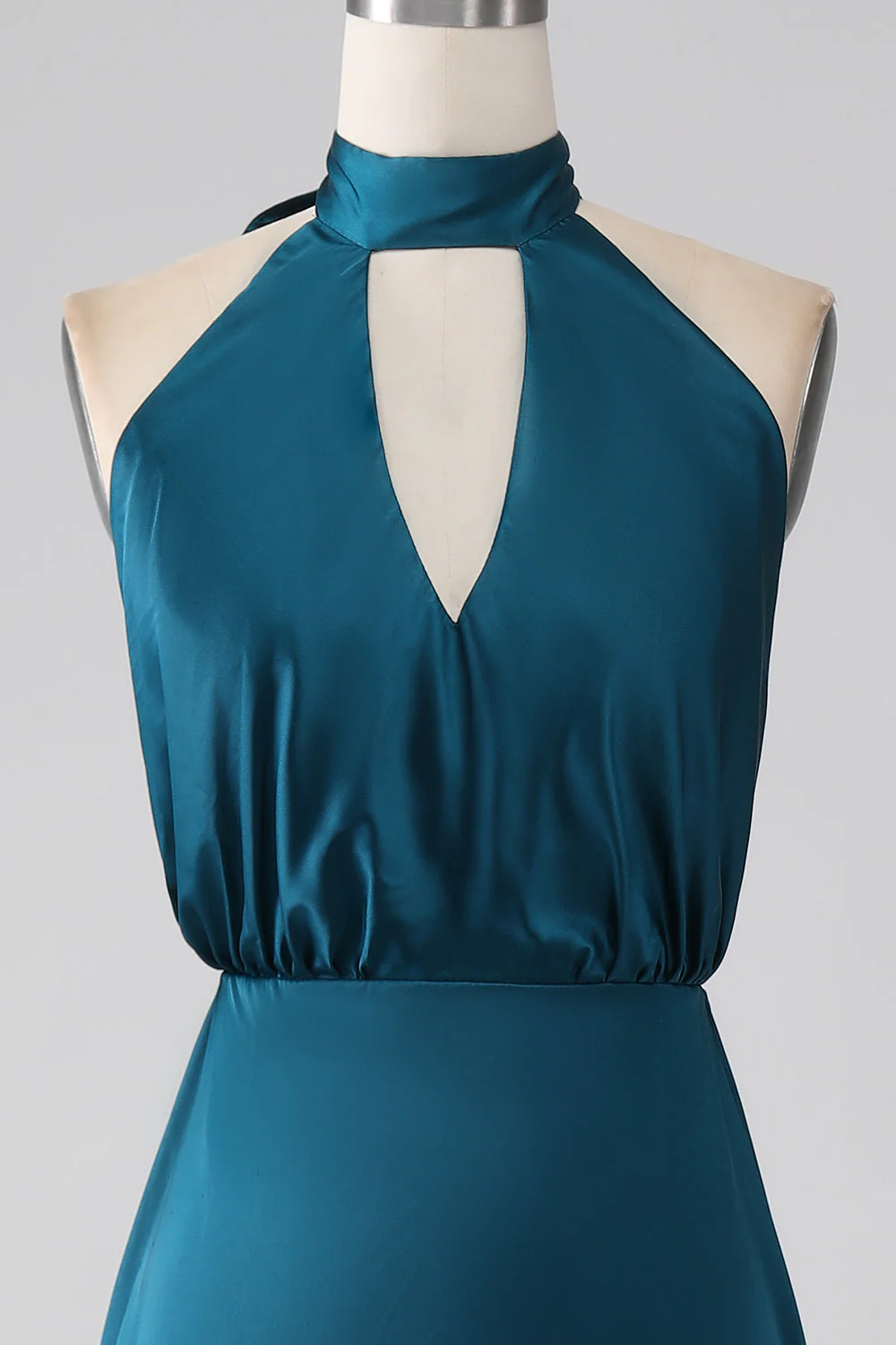 Peacock Linia A Halter Neck Długa Sukienka dla druhen z rozcięciem - Image 4
