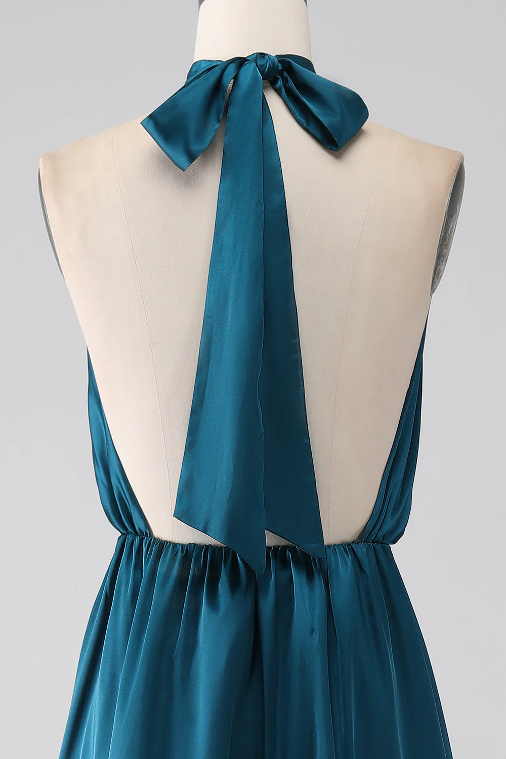Peacock Linia A Halter Neck Długa Sukienka dla druhen z rozcięciem - Image 5