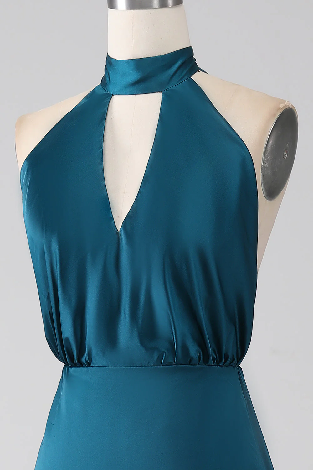 Peacock Linia A Halter Neck Długa Sukienka dla druhen z rozcięciem - Image 6