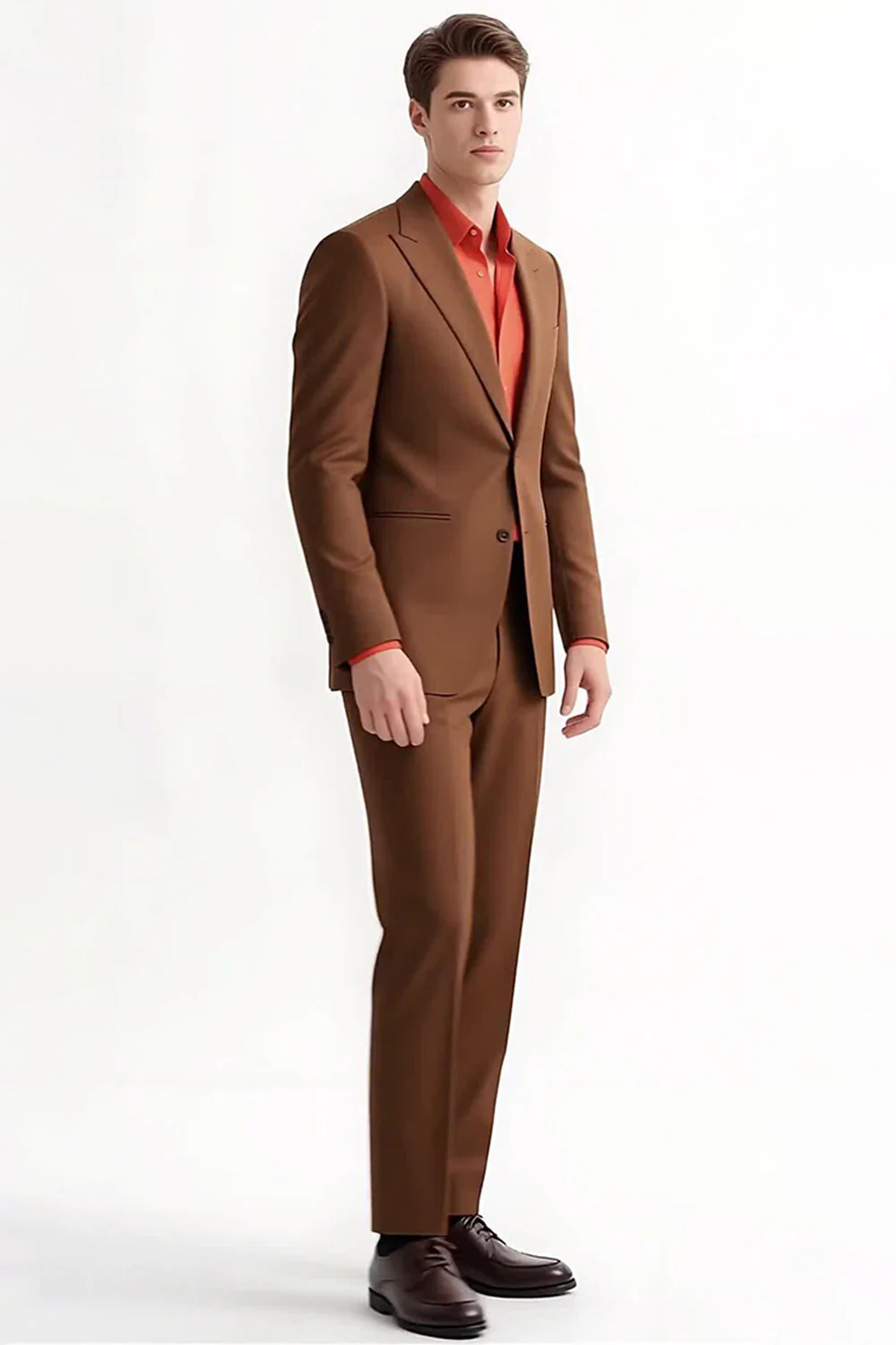 Peak Lapel 2-częściowe jednorzędowe brązowe garnitury męskie slim fit - Image 3