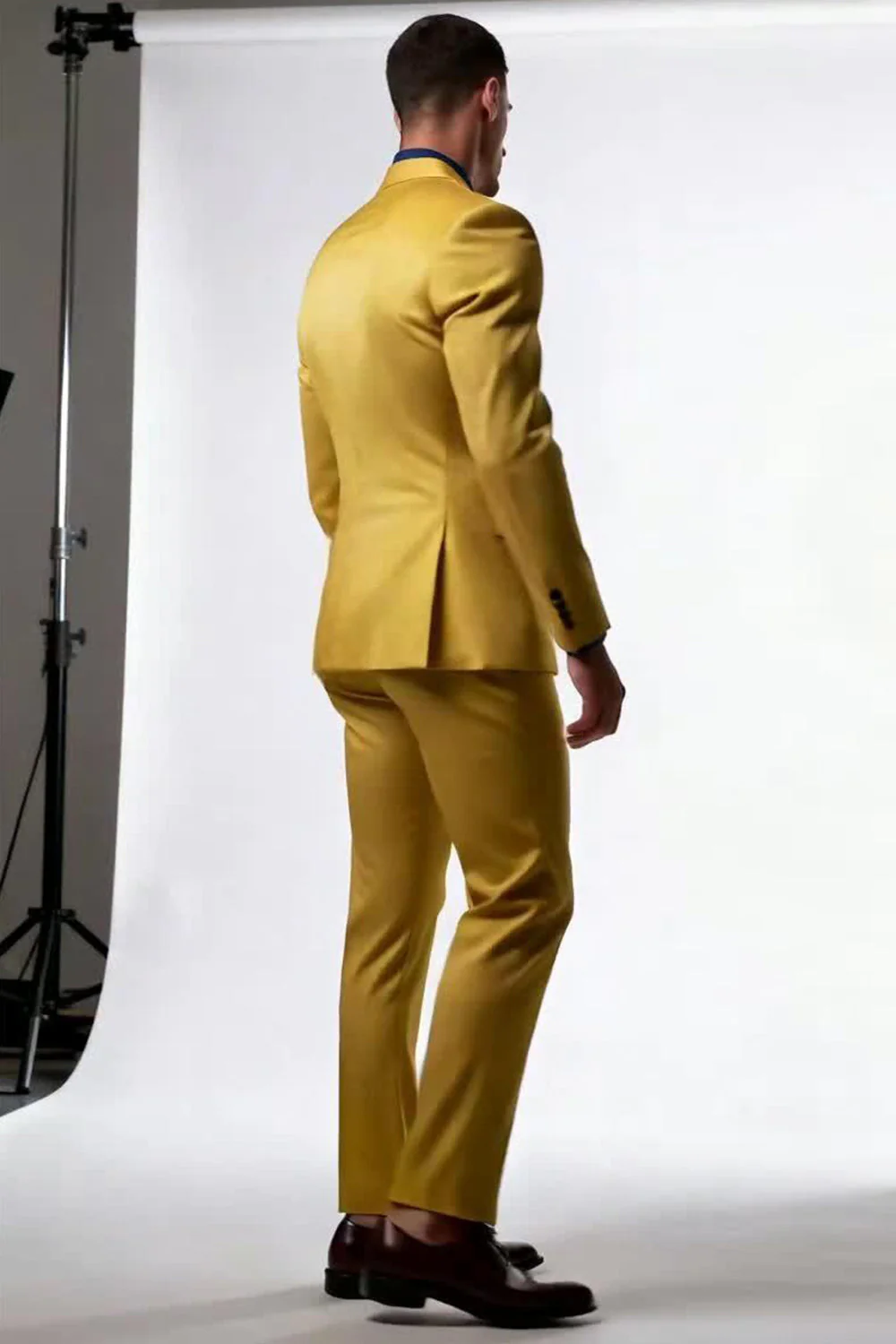 Peak Lapel 2-częściowe jednorzędowe żółte męskie garnitury formalne - Image 3