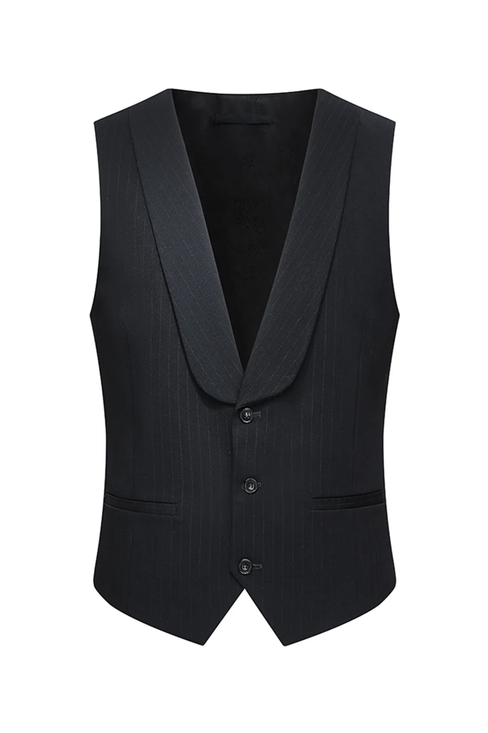 Peak Lapel 3-częściowe jednoguzikowe czarne męskie garnitury ślubne slim fit - Image 4