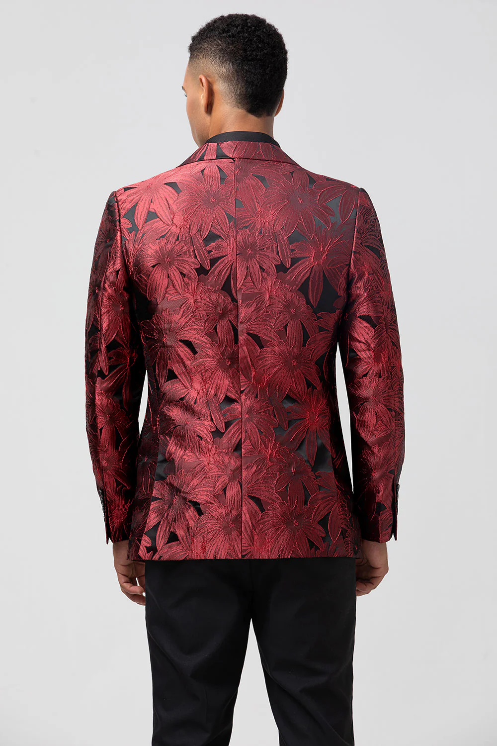 Peak Lapel Bordowe żakardowe One Button 2-częściowe męskie garnitury balowe - Image 2
