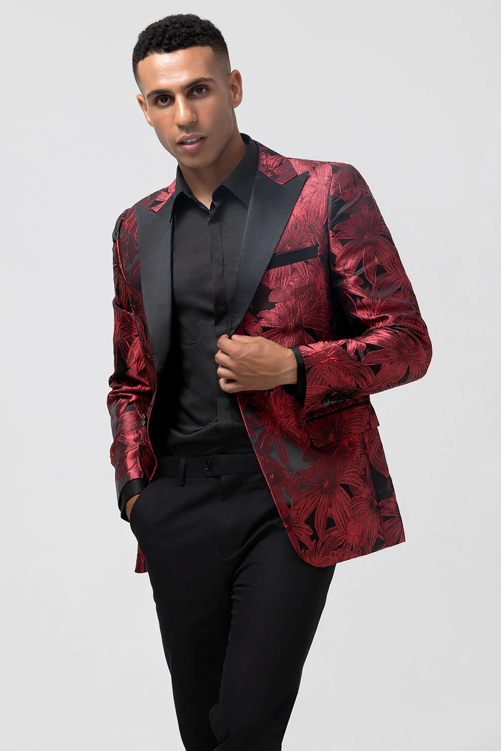 Peak Lapel Bordowe żakardowe One Button 2-częściowe męskie garnitury balowe - Image 5