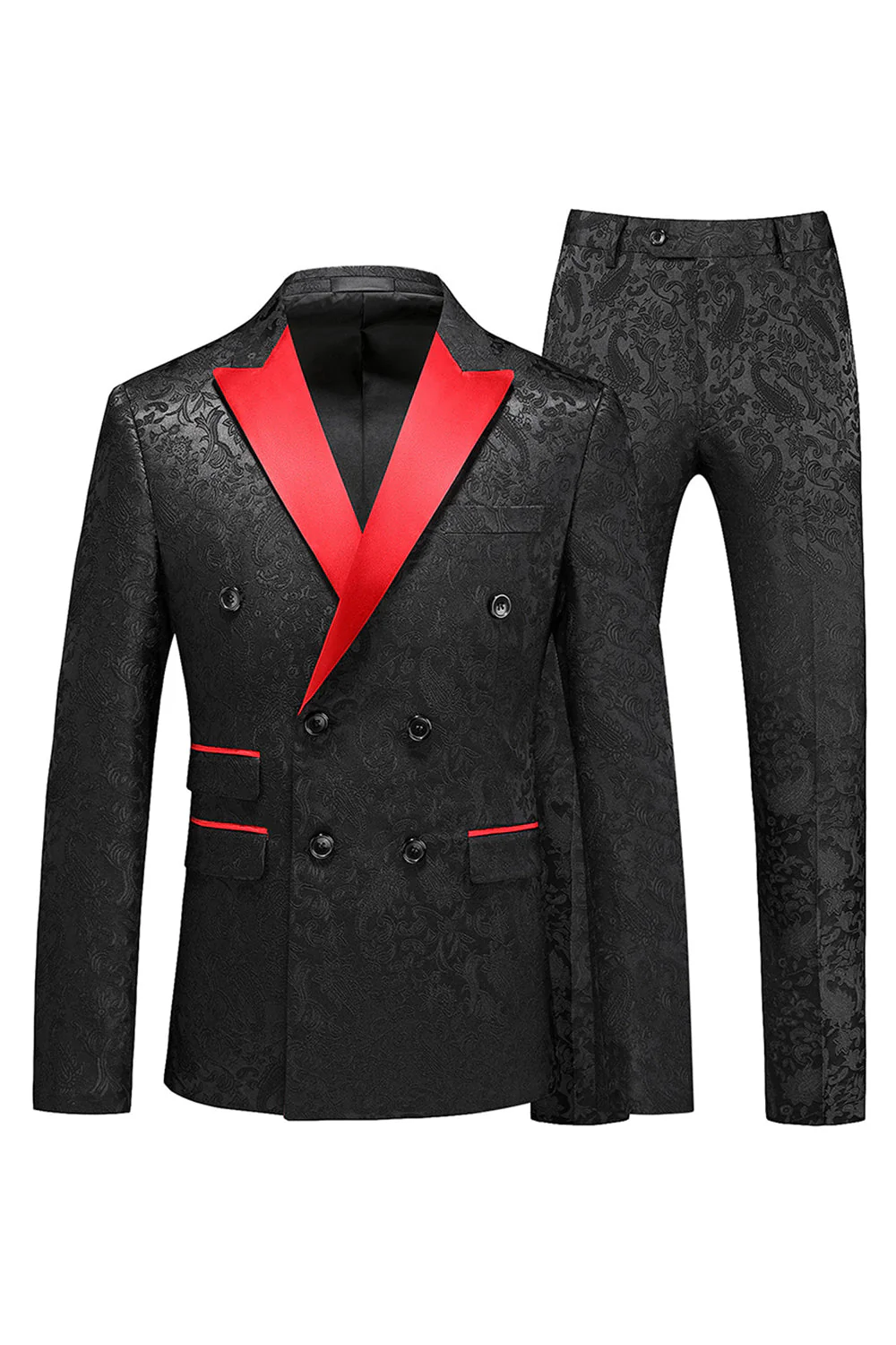 Peak Lapel Żakard 2-częściowy niebieski dwurzędowy garnitur męski - Image 5