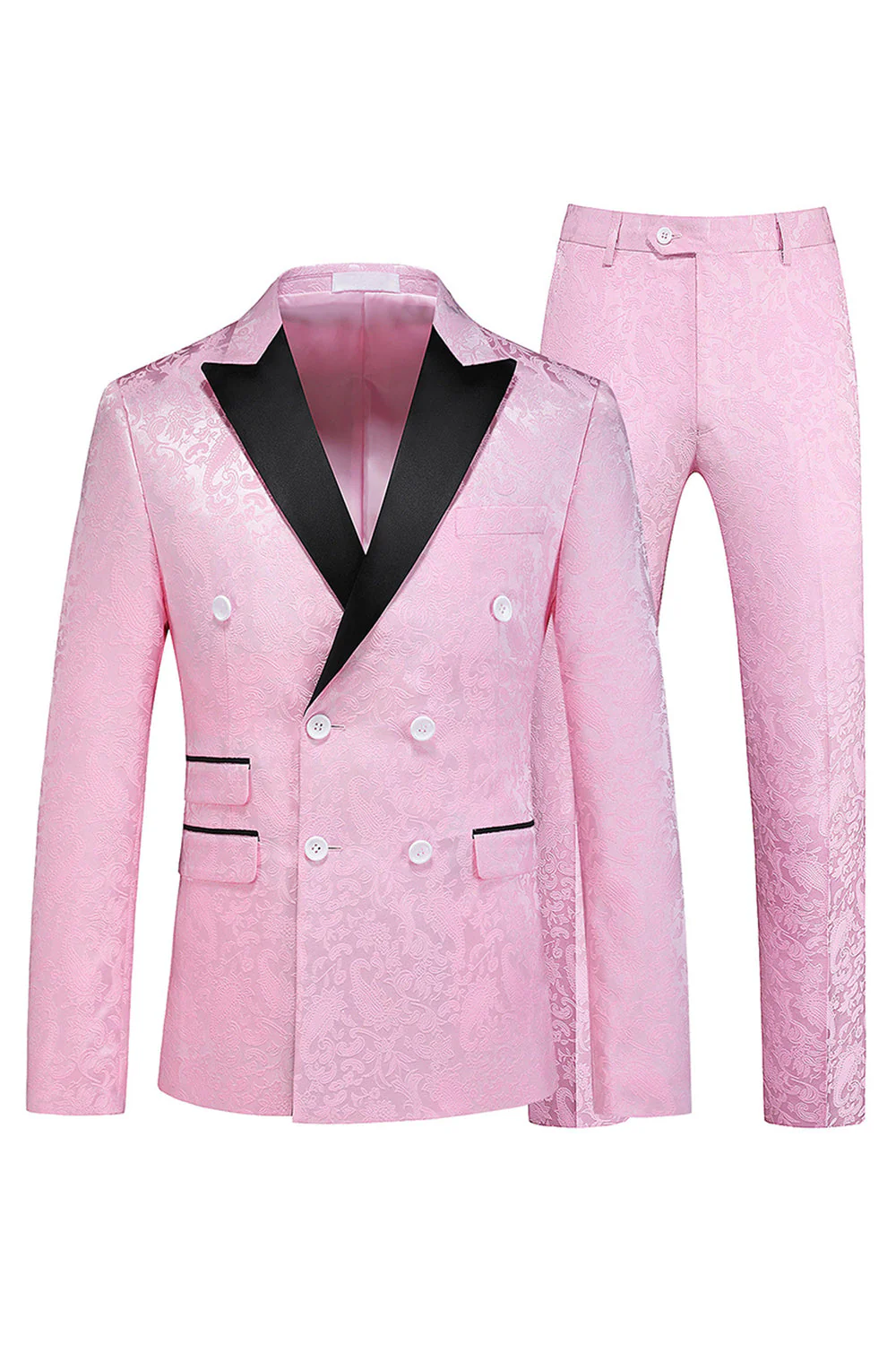 Peak Lapel Żakard 2-częściowy niebieski dwurzędowy garnitur męski - Image 6