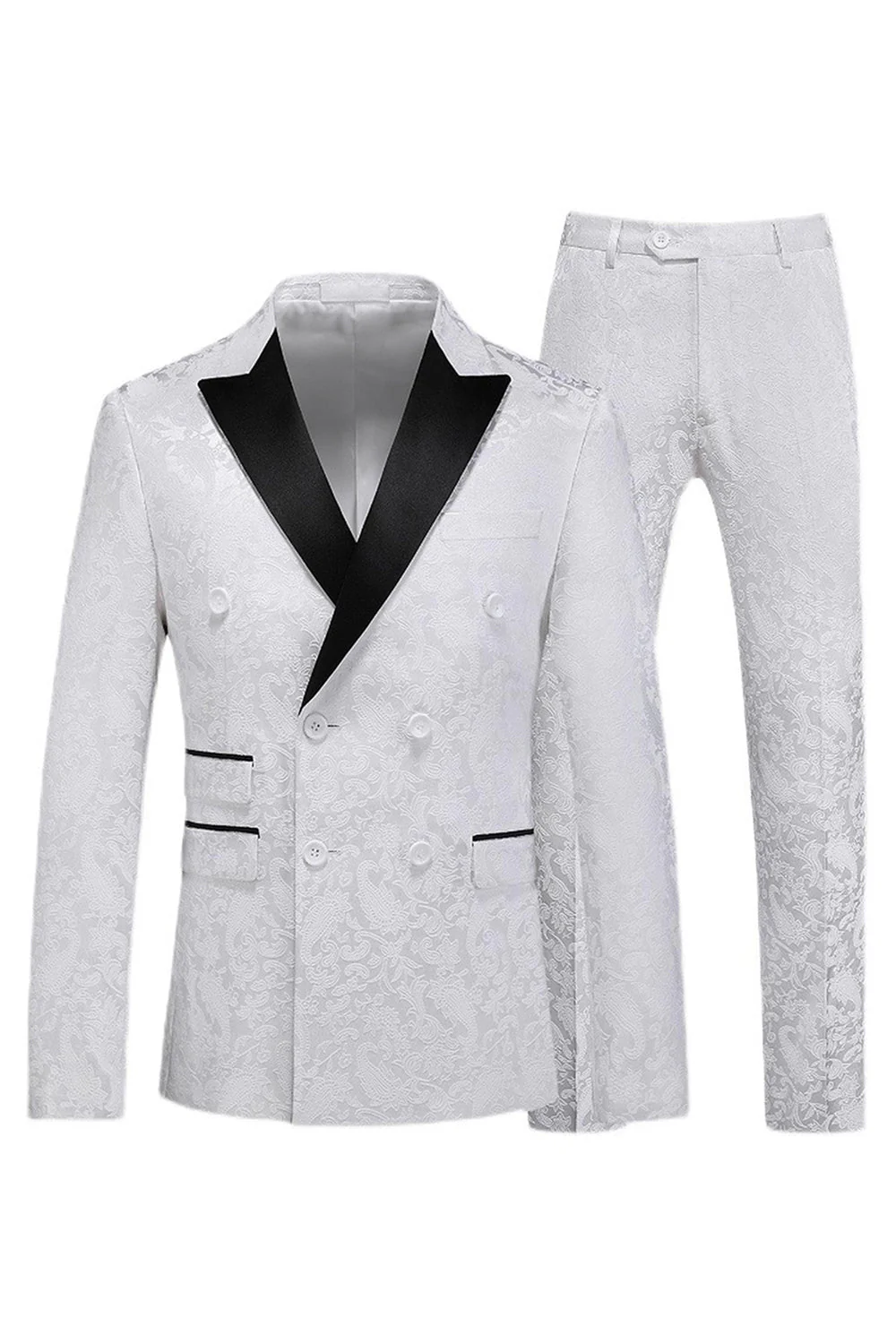 Peak Lapel Żakard 2-częściowy niebieski dwurzędowy garnitur męski - Image 7