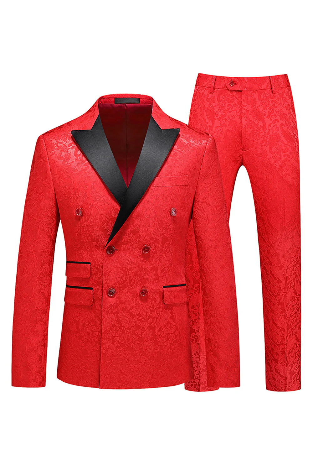 Peak Lapel Żakard 2-częściowy niebieski dwurzędowy garnitur męski - Image 8