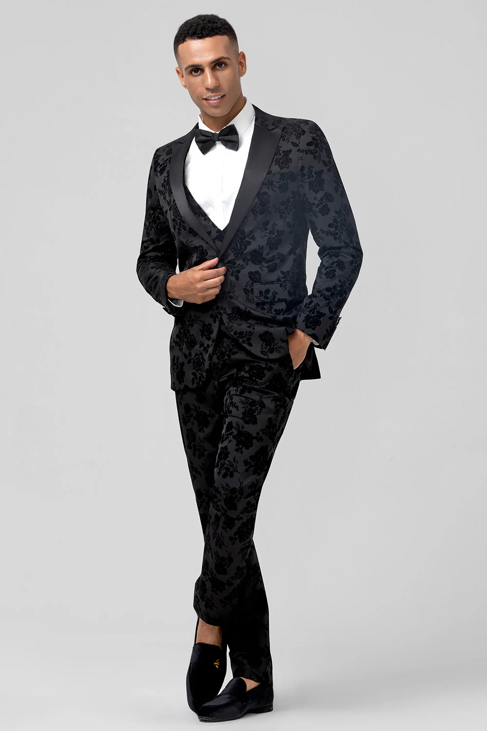 Peak Lapel żakard 3-częściowe męskie garnitury balowe z jednym guzikiem - Image 3