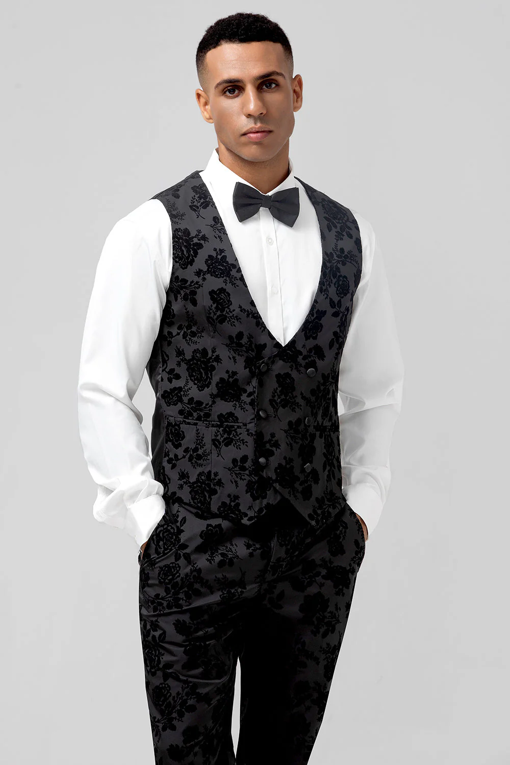 Peak Lapel żakard 3-częściowe męskie garnitury balowe z jednym guzikiem - Image 4