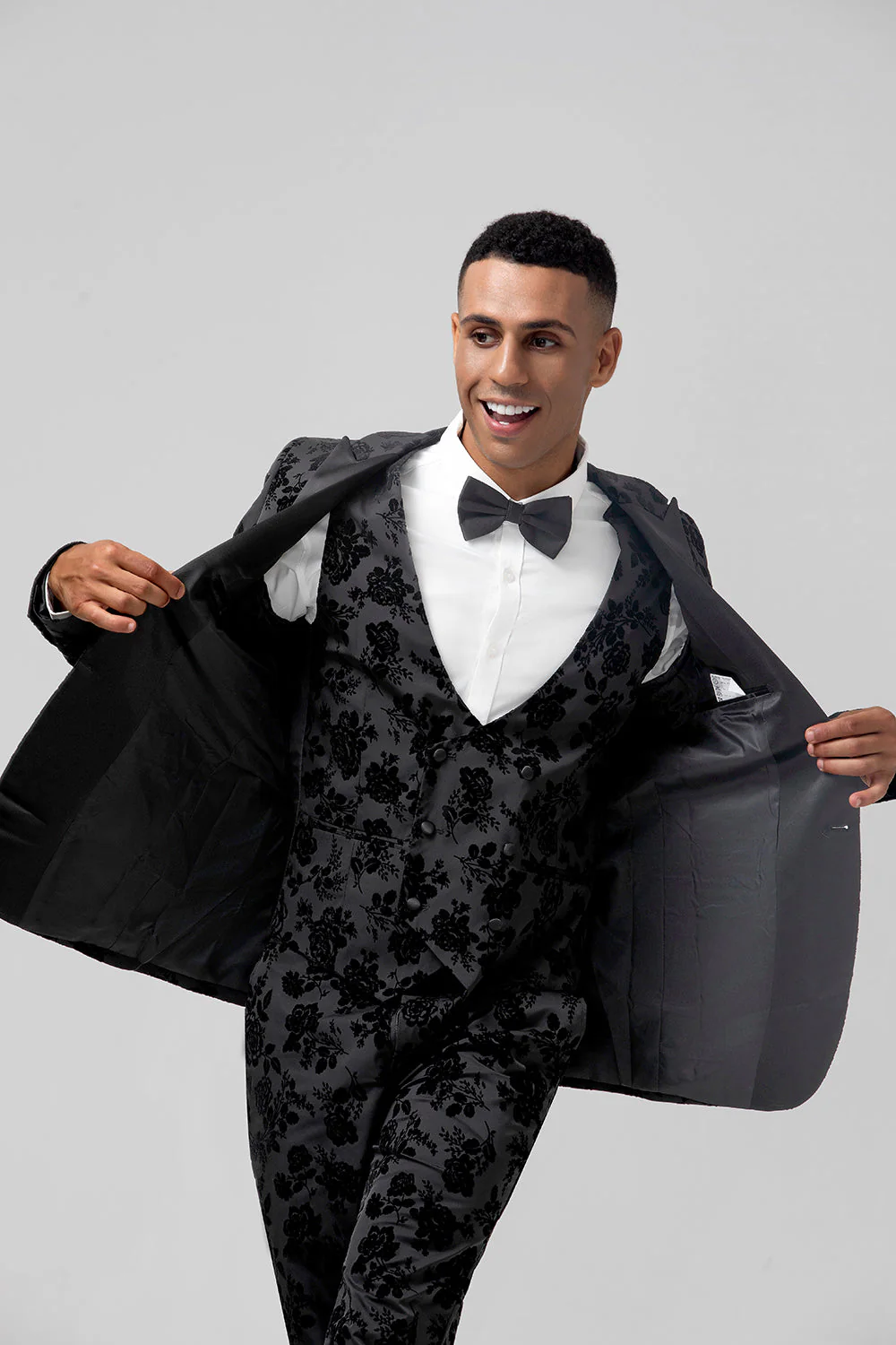 Peak Lapel żakard 3-częściowe męskie garnitury balowe z jednym guzikiem - Image 7