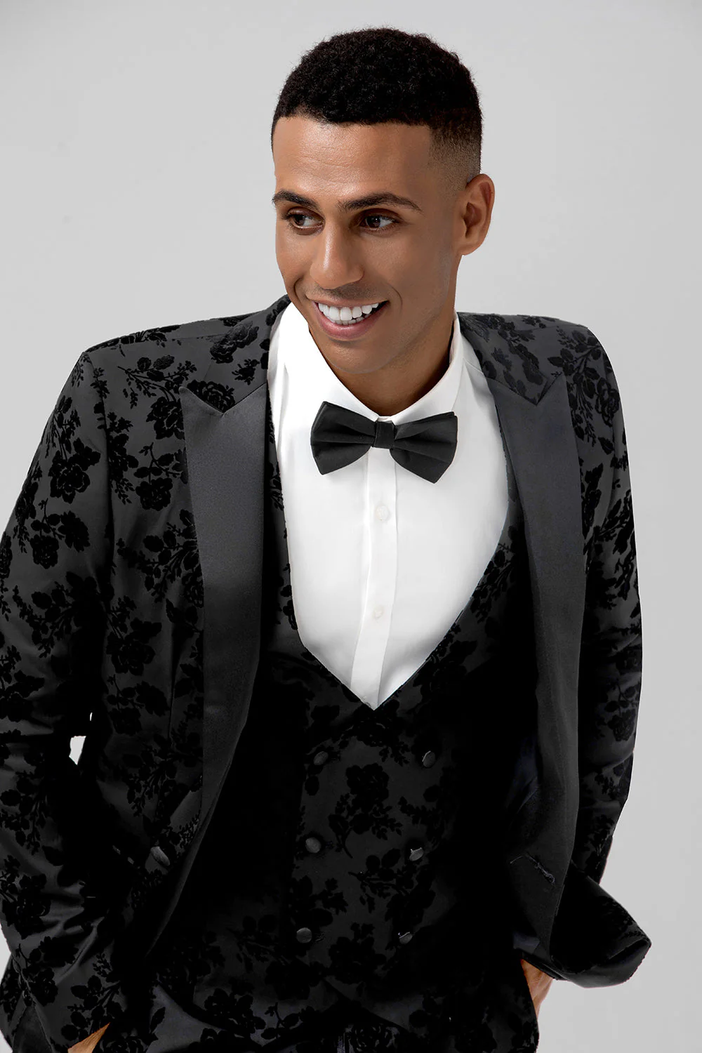 Peak Lapel żakard 3-częściowe męskie garnitury balowe z jednym guzikiem - Image 8
