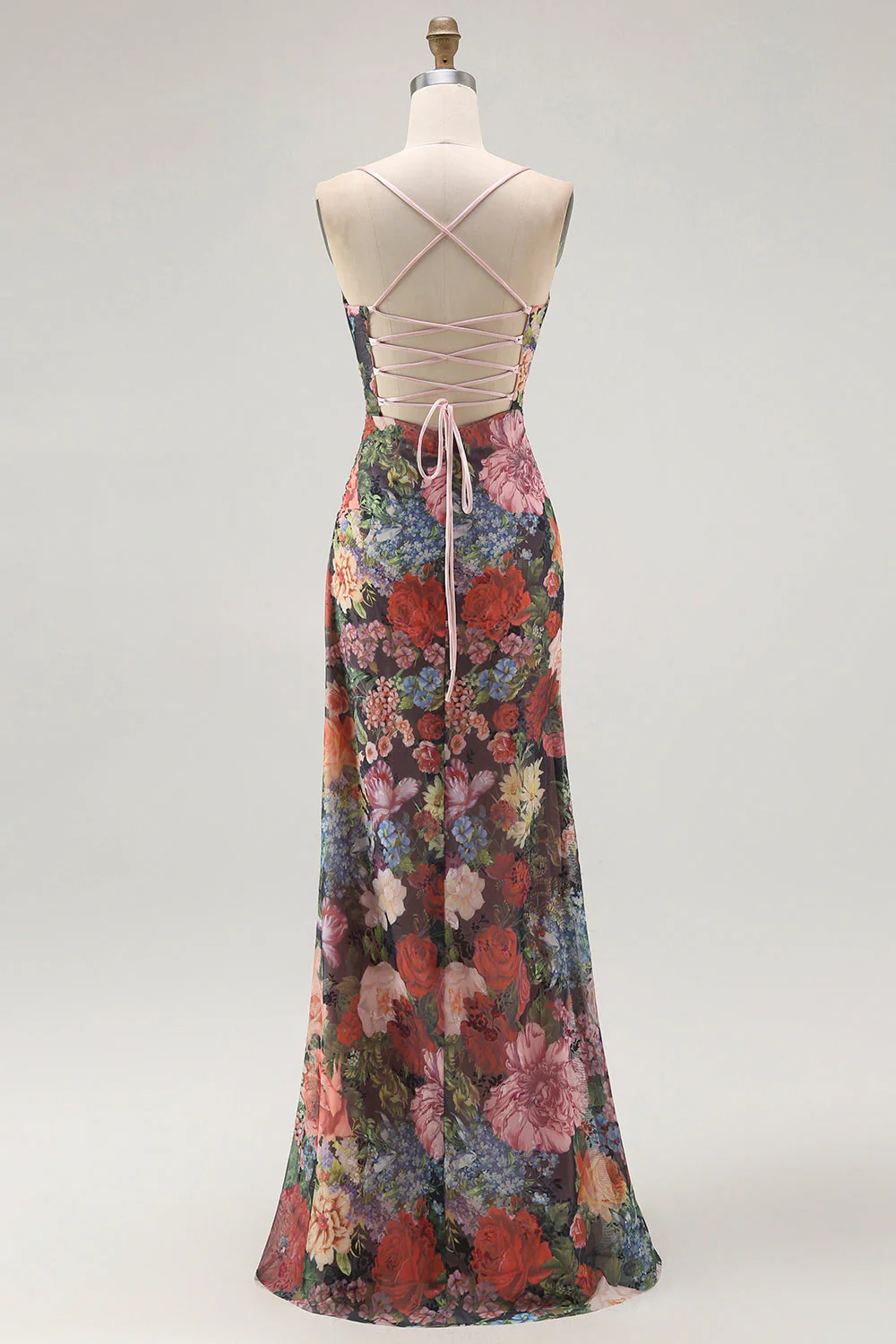 Płaszczowe ramiączka spaghetti Kwiatowa sukienka dla gości weselnych z marszczeniem z koronką z tyłu - Image 2