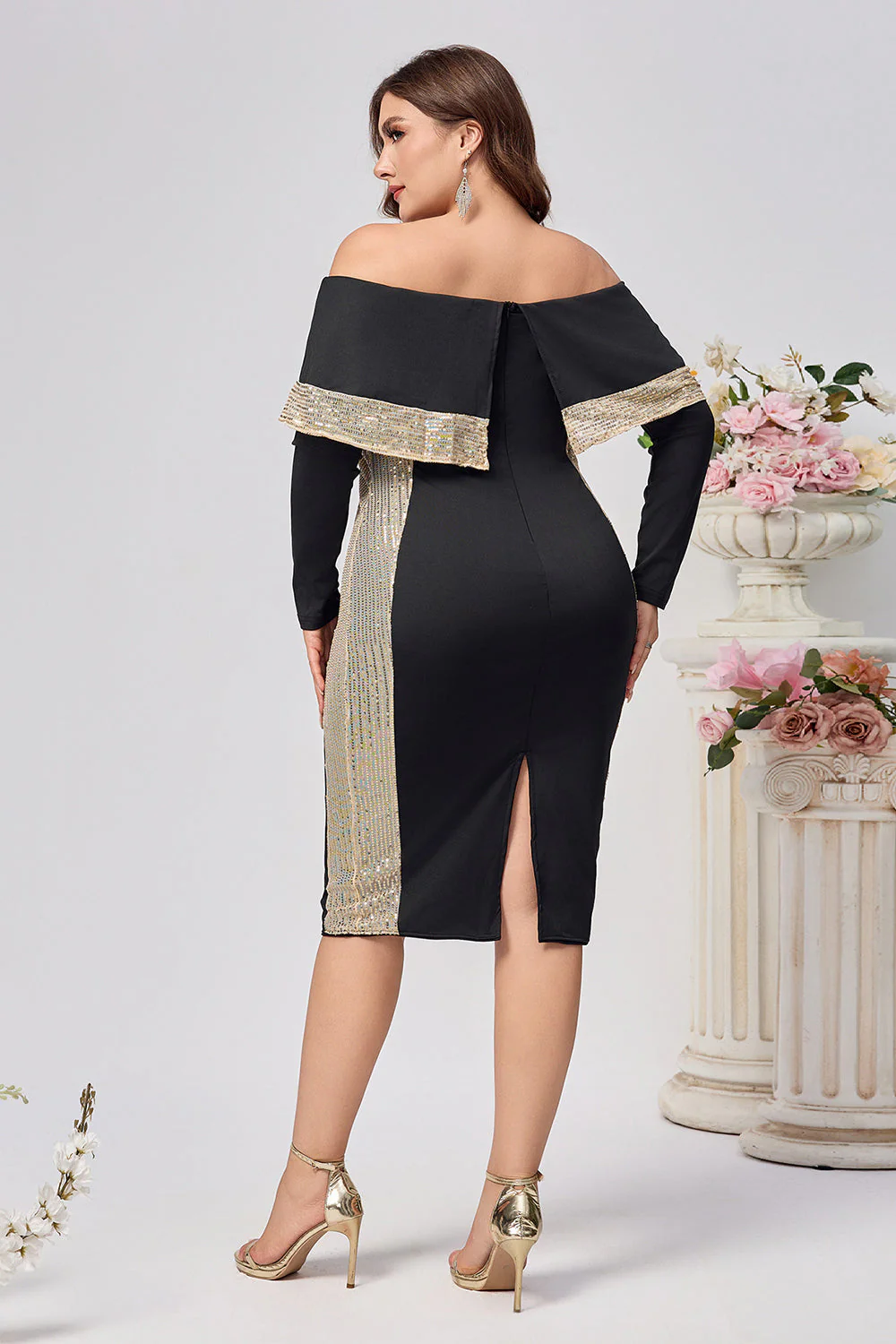 Plus Size bodycon Satynowa Do Kolan Sukienka Dla Matki Panny Młodej - Image 2