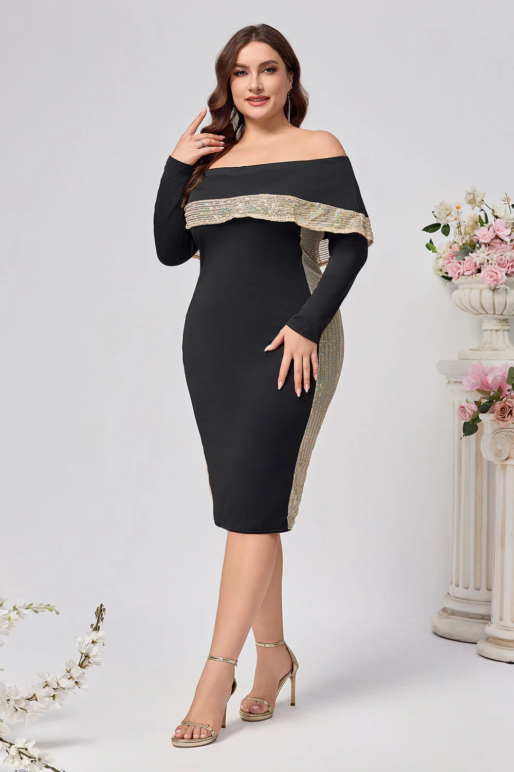 Plus Size bodycon Satynowa Do Kolan Sukienka Dla Matki Panny Młodej - Image 3
