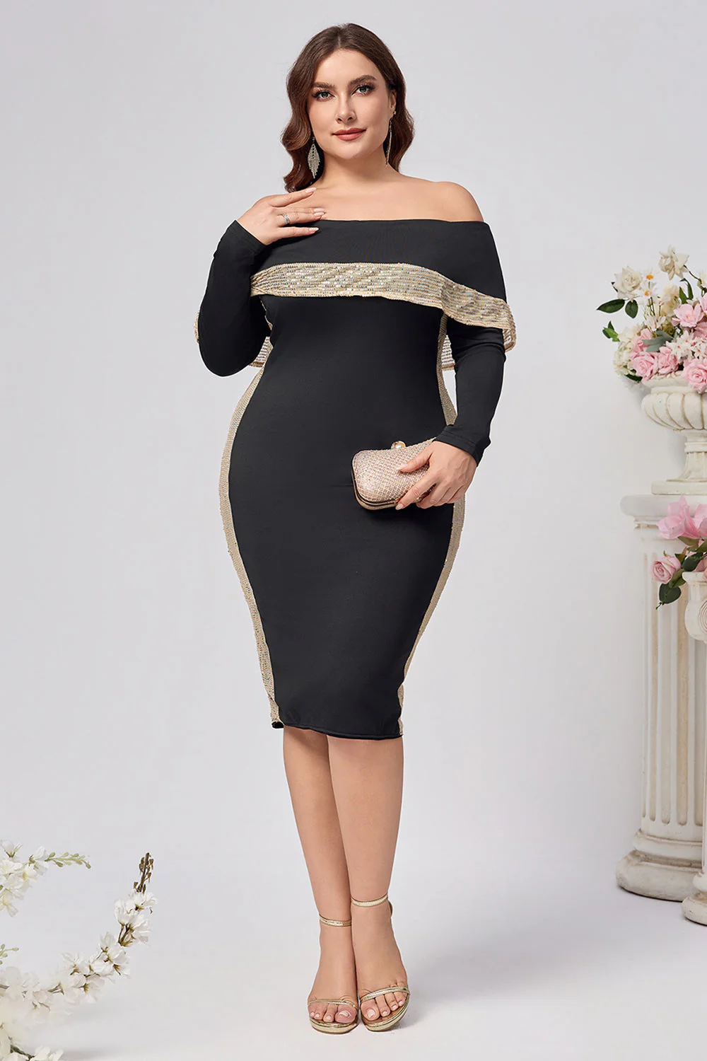 Plus Size bodycon Satynowa Do Kolan Sukienka Dla Matki Panny Młodej - Image 4