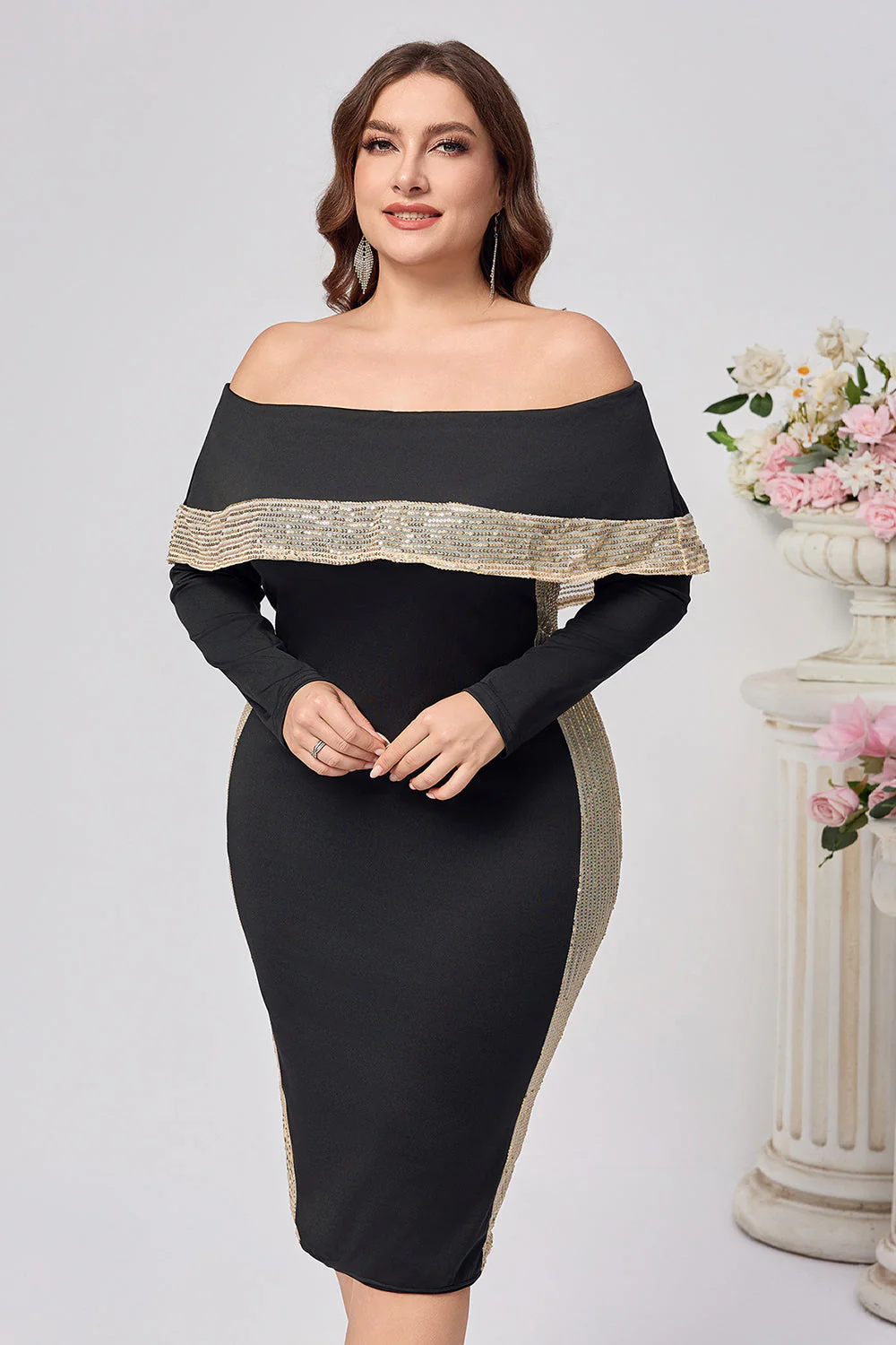 Plus Size bodycon Satynowa Do Kolan Sukienka Dla Matki Panny Młodej - Image 5