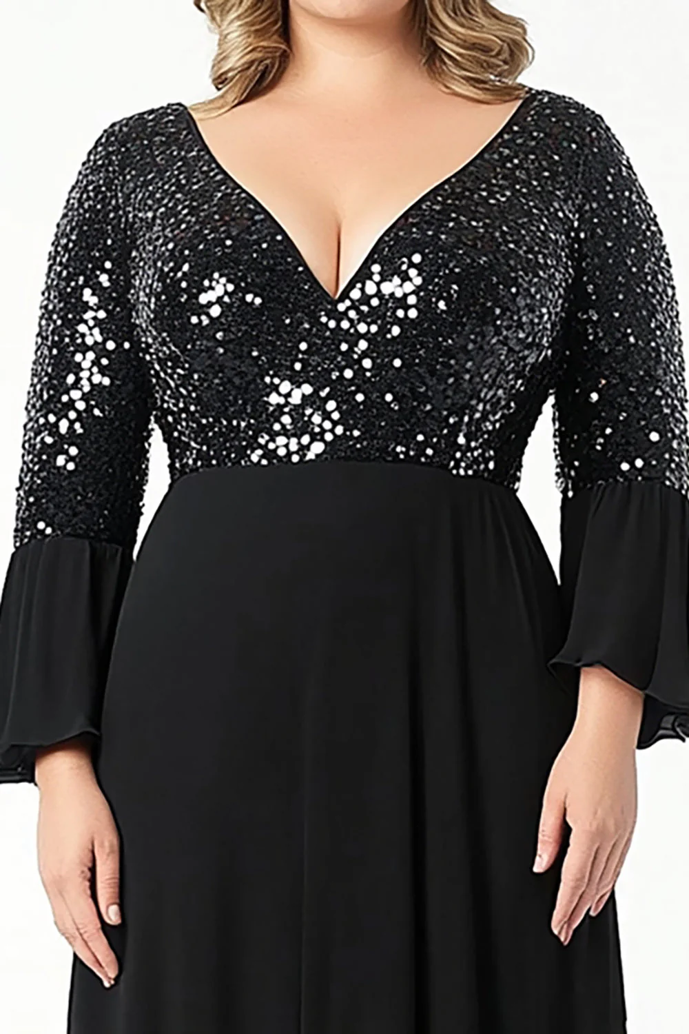 Plus Size Czarny Kształcie Litery A Długim Sukienka Na Wesele - Image 2