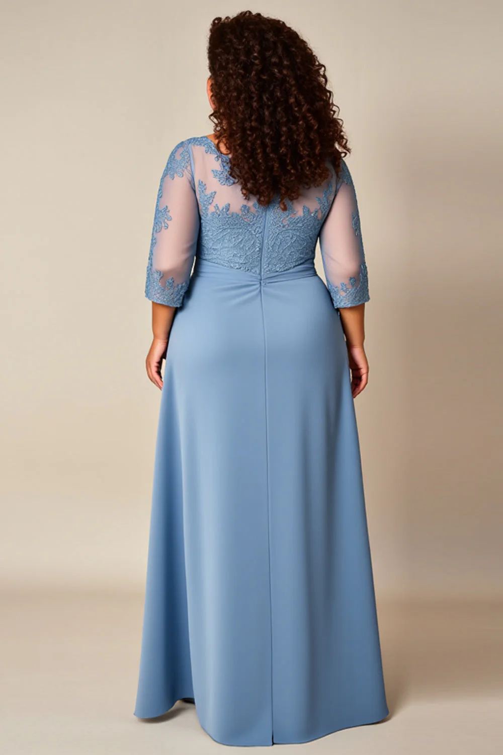 Plus Size Dusty Blue A Line Długa Sukienka Z Aplikacją Dla Matki Panny Młodej - Image 2