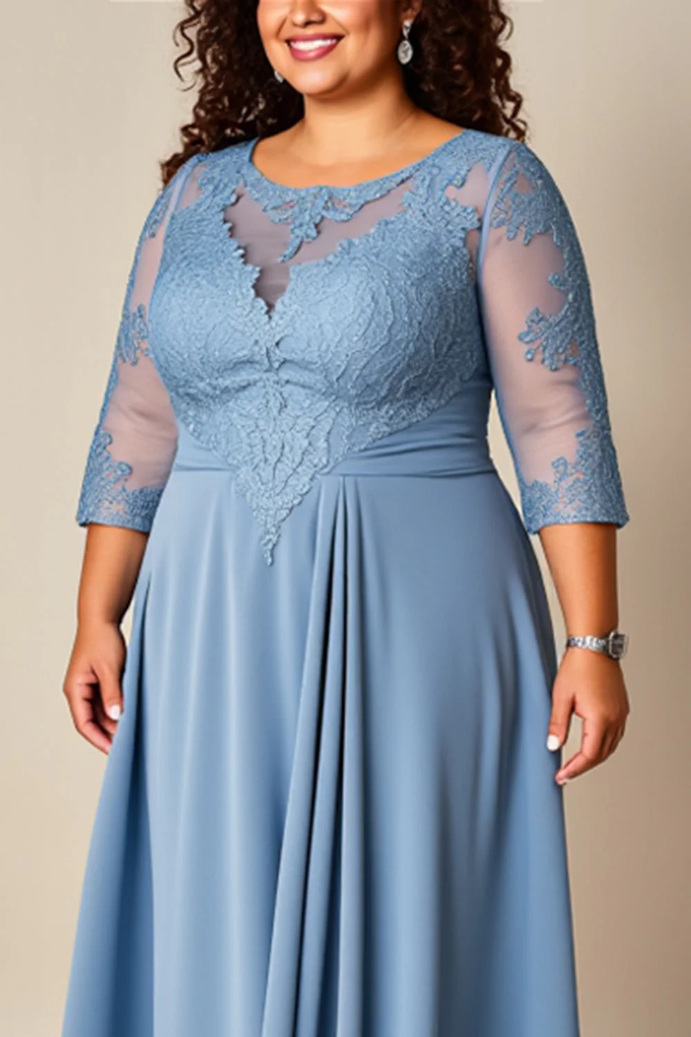 Plus Size Dusty Blue A Line Długa Sukienka Z Aplikacją Dla Matki Panny Młodej - Image 5