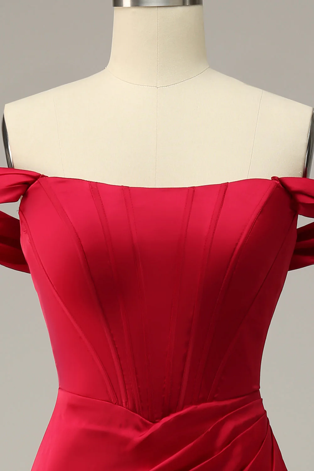 Plus Size Syrenka Burgundia Sukienki Wieczorowe z Odkrytymi Ramionami z Rozcięciem - Image 4