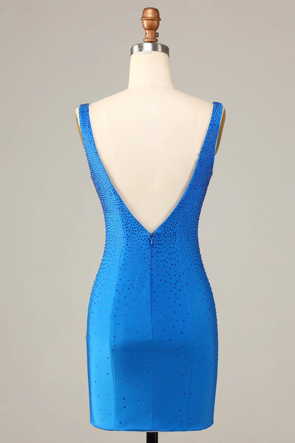 Pochwa Deep V Neck Blue Krótka sukienka Homecoming z frezowaniem - Image 2