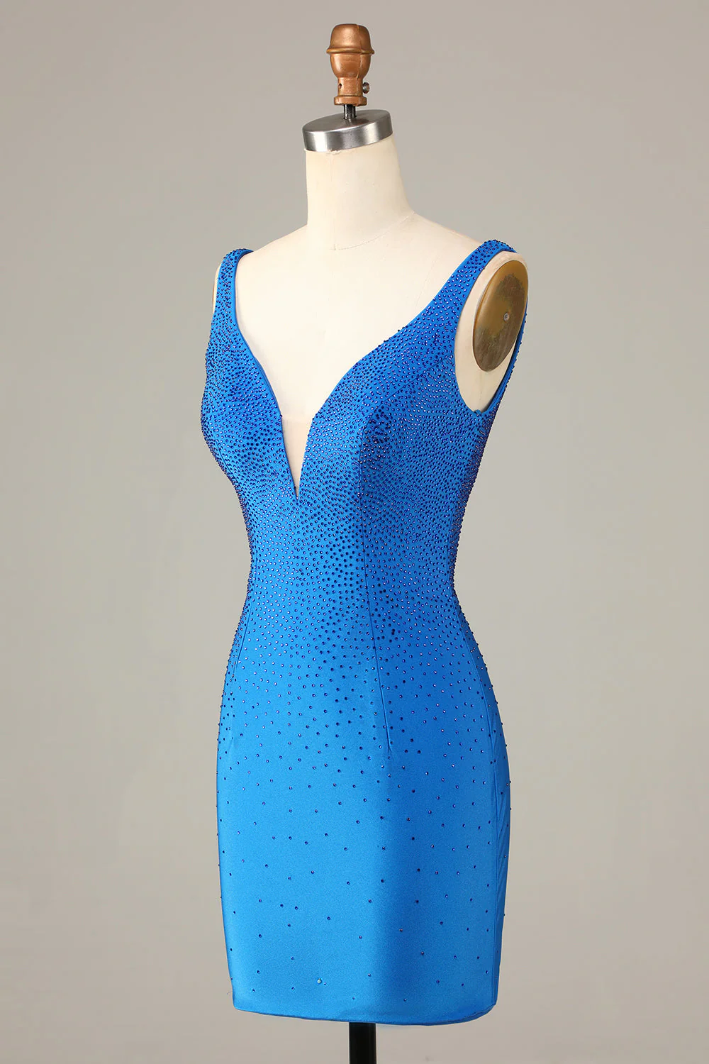 Pochwa Deep V Neck Blue Krótka sukienka Homecoming z frezowaniem - Image 3