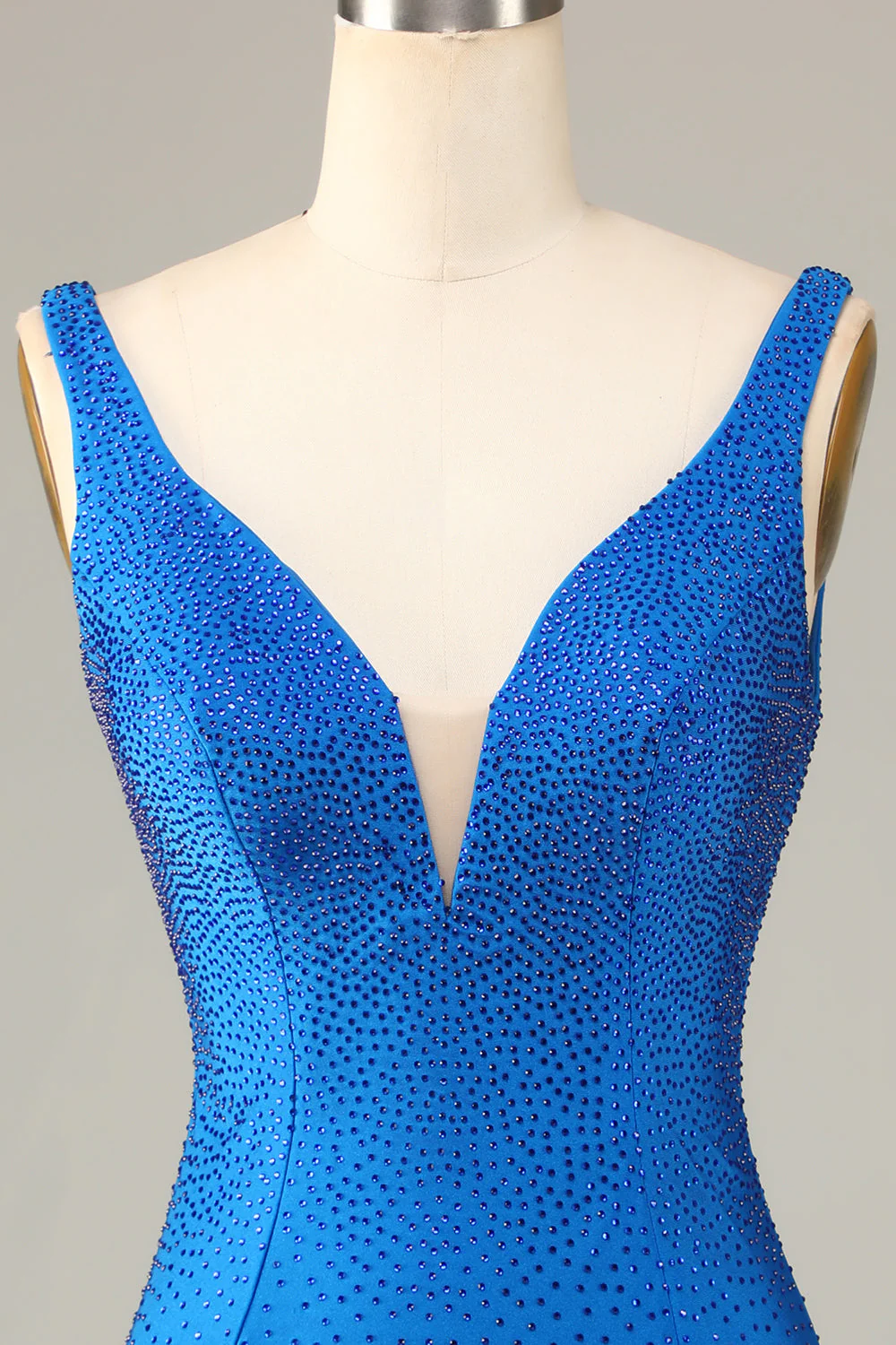 Pochwa Deep V Neck Blue Krótka sukienka Homecoming z frezowaniem - Image 4