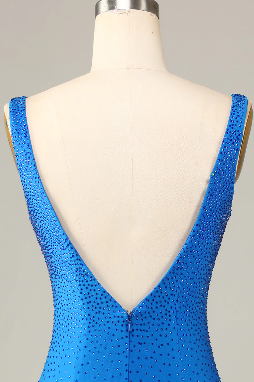 Pochwa Deep V Neck Blue Krótka sukienka Homecoming z frezowaniem - Image 5