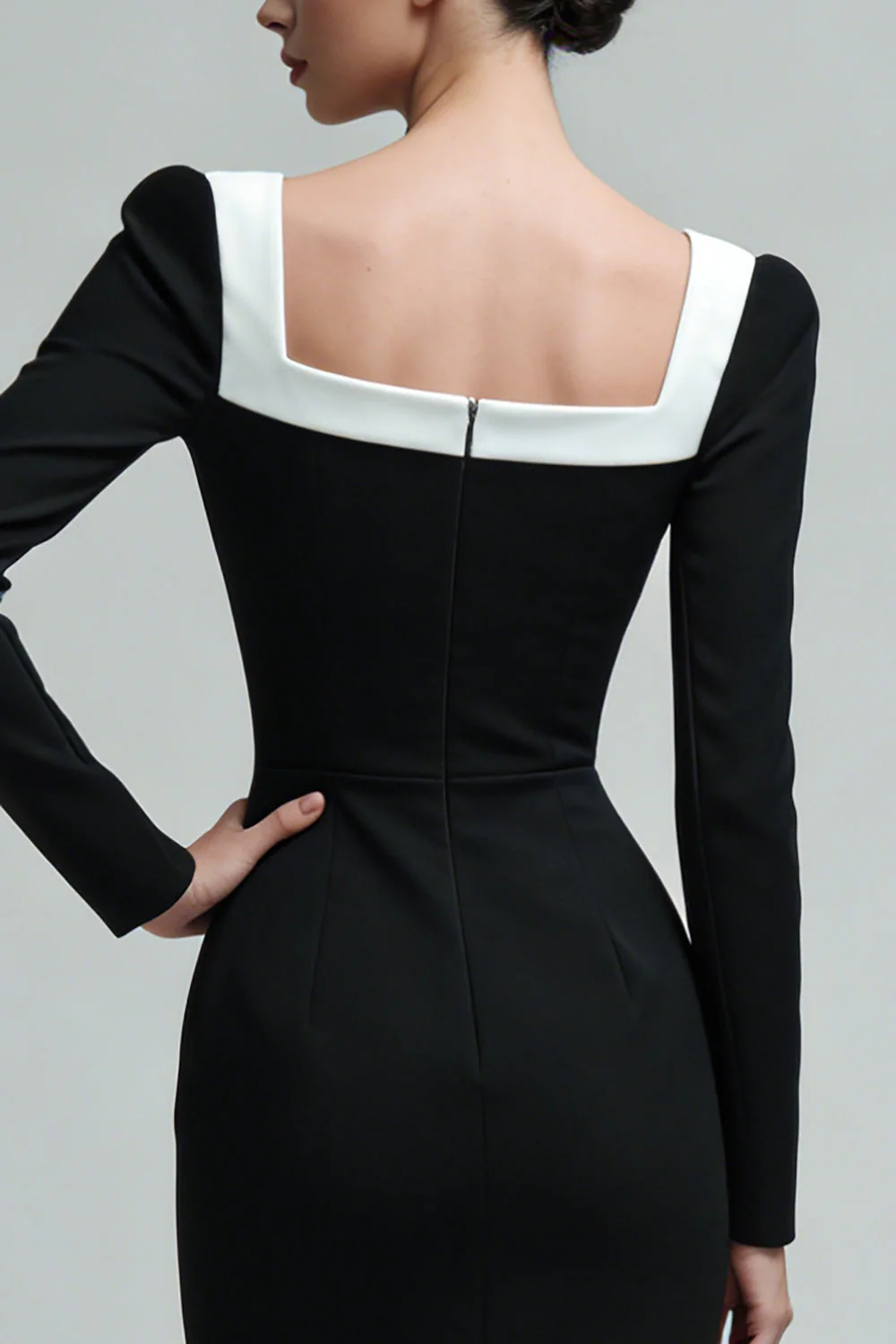 pochwa, kwadratowy dekolt z długim rękawem Midi Work Dress - Image 4