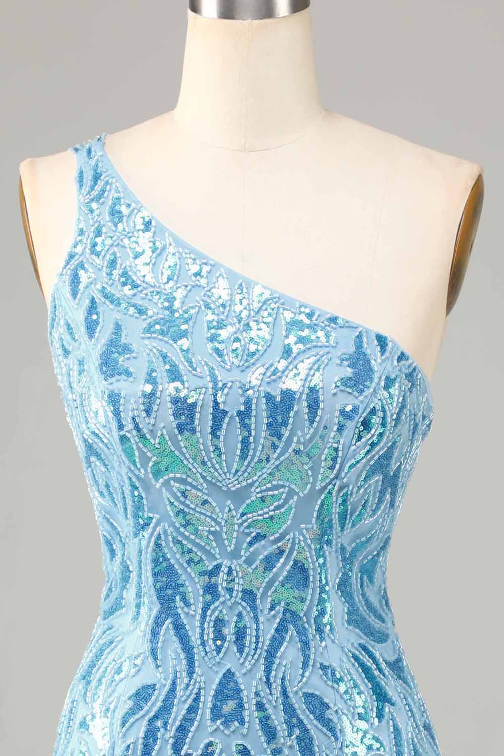 Pochwa One Shoulder Blue Sequins Krótka sukienka Homecoming z frędzlami - Image 4