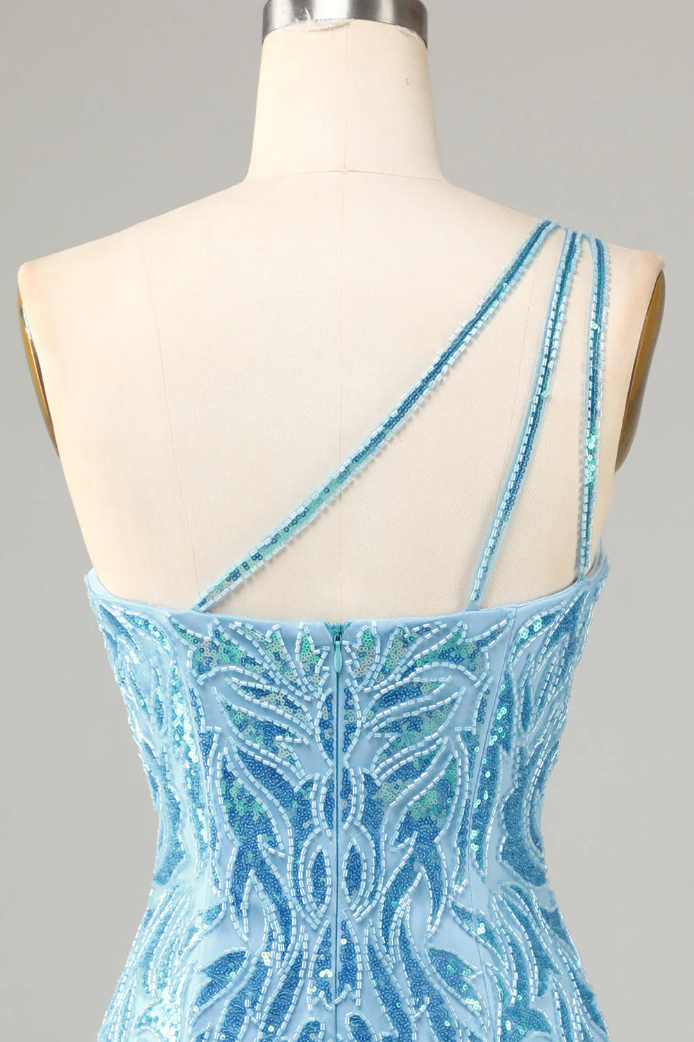 Pochwa One Shoulder Blue Sequins Krótka sukienka Homecoming z frędzlami - Image 5