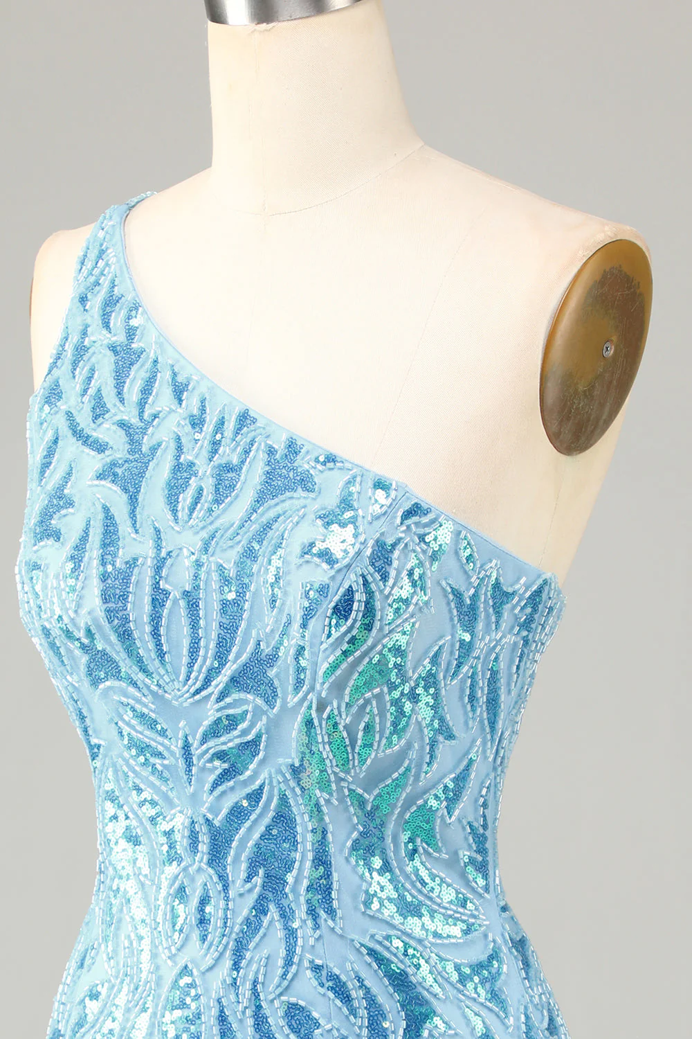 Pochwa One Shoulder Blue Sequins Krótka sukienka Homecoming z frędzlami - Image 6