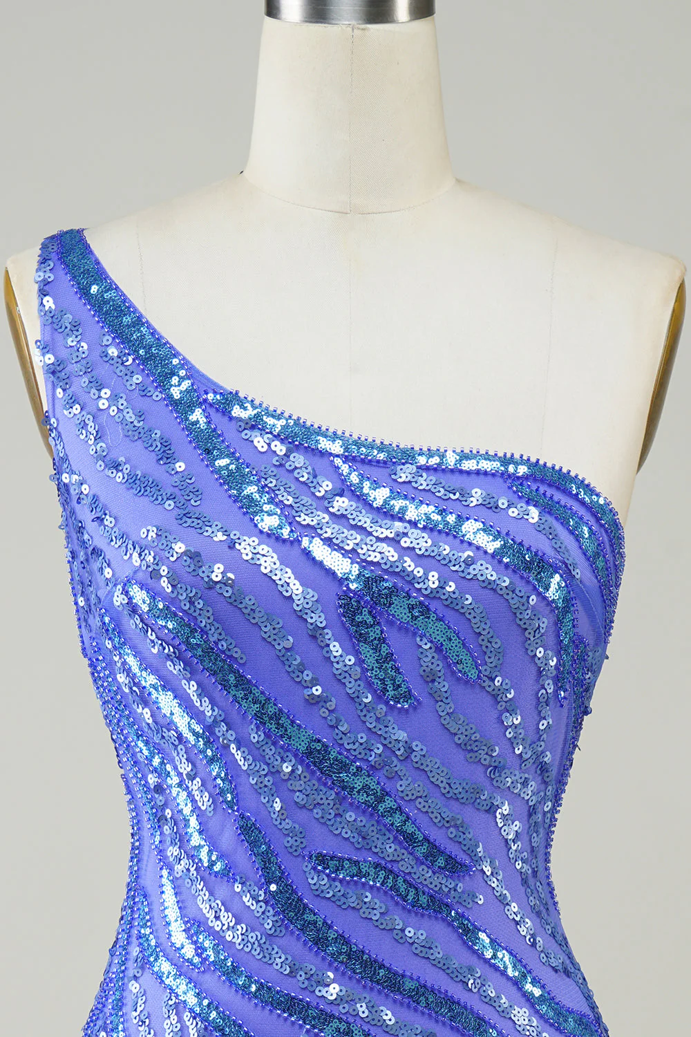 Pochwa One Shoulder Blue Sequins Krótka sukienka Homecoming z frędzlami - Image 4