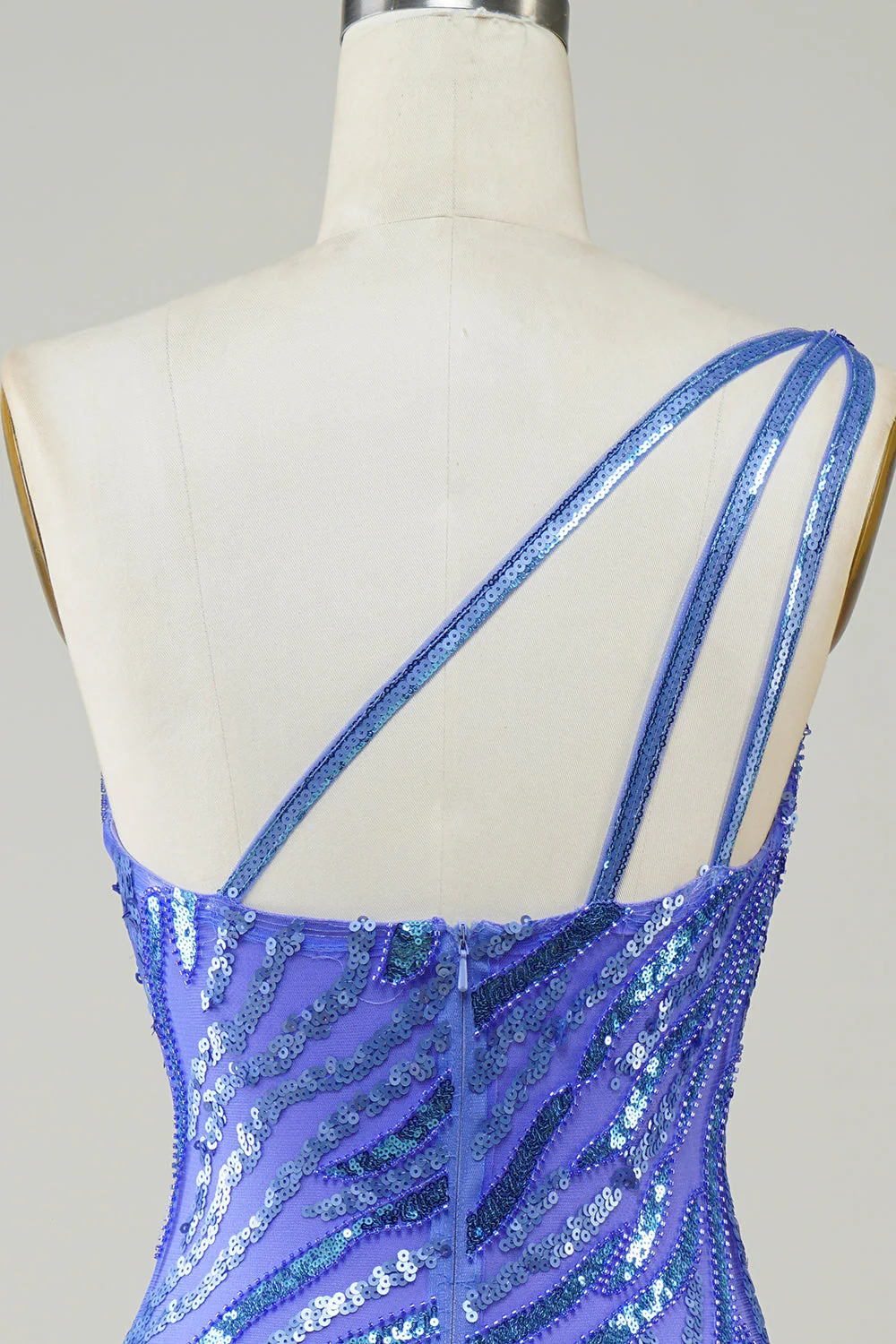 Pochwa One Shoulder Blue Sequins Krótka sukienka Homecoming z frędzlami - Image 5