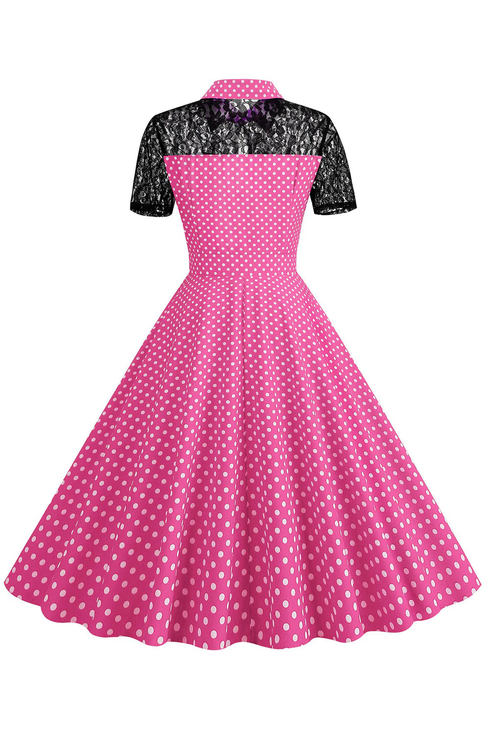 Polka Dots Różowy Piotruś Pan Vintage Sukienka z koronką - Image 2